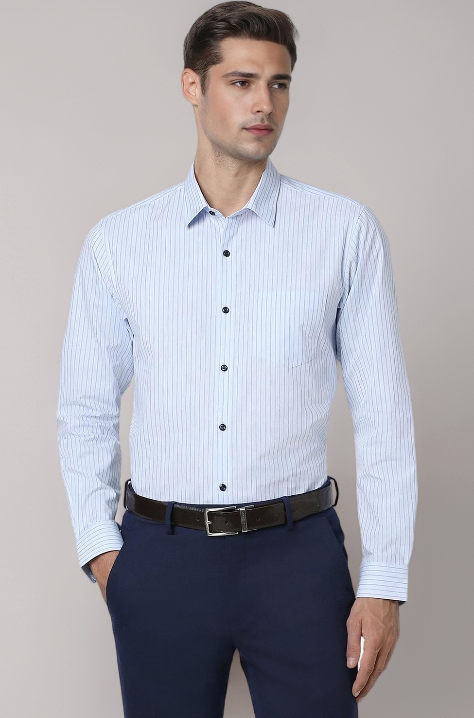 Peter England Men's Striped Slim Fit Full Sleeve Formal Shirt | Cotton-Rich | Wonder Fabric | Pin-Point Oxford Weave