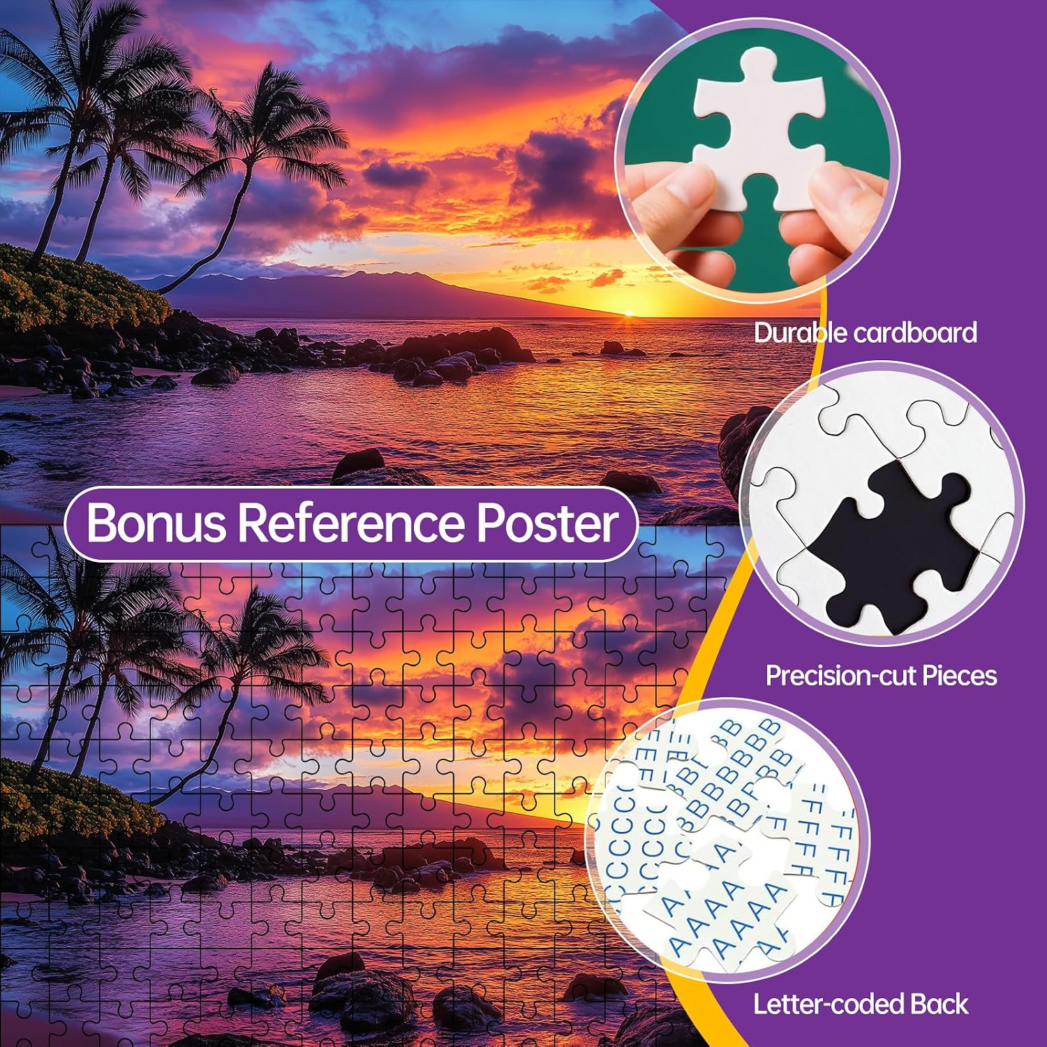 500 Piece Puzzle for Adults, Summer Beach Sunset Jigsaw Puzzles 500 Pieces, Ocean Landscape Puzzles for Adults 500 Pieces, Challenging Family Game Gift for Friends and Family, 20.5 x 15 in