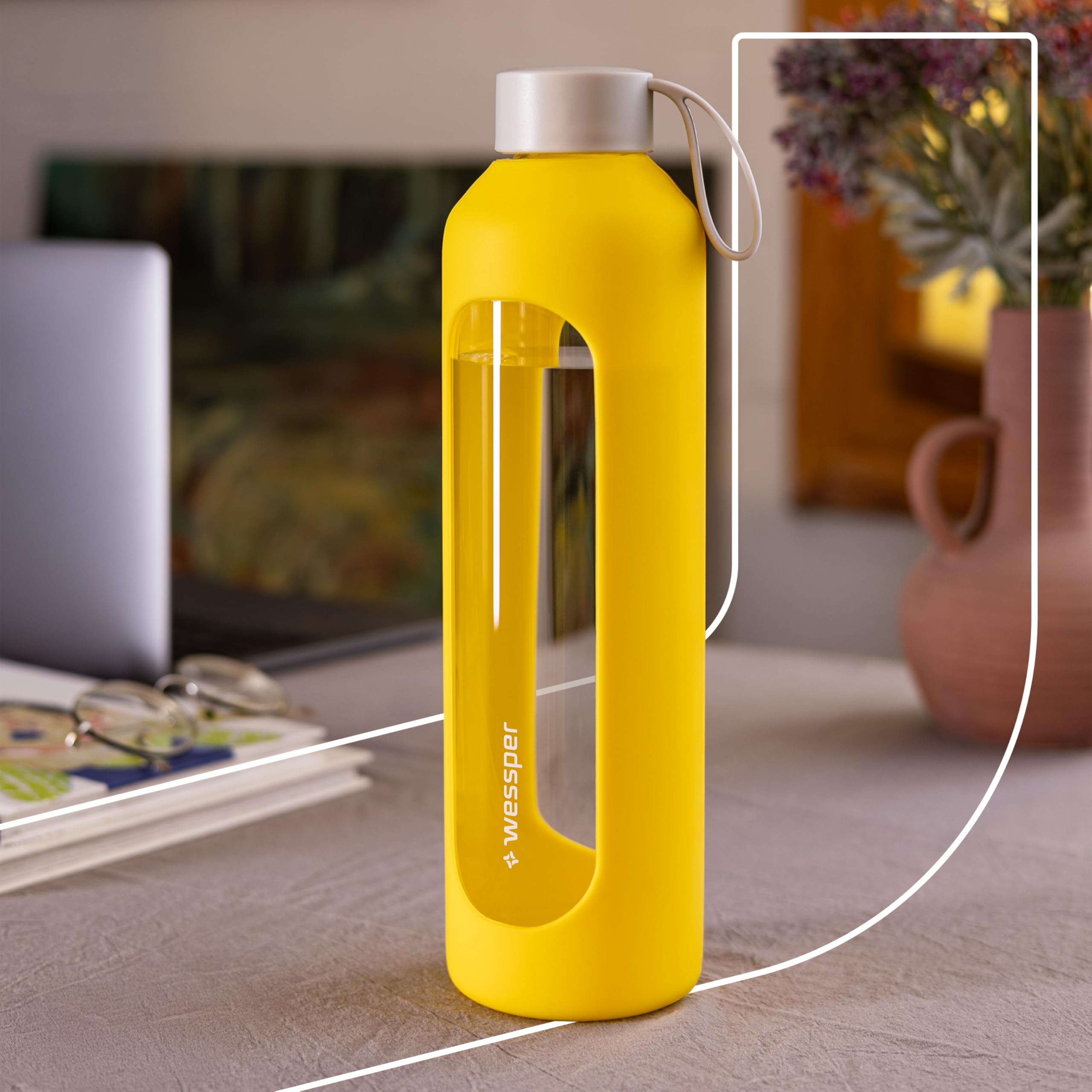 Wessper Glazen drinkfles 1 liter, Motivatie fles met hydratatie schaal Wessper Glazen drinkfles 1 liter, Motivatie fles met hydratatie schaal
