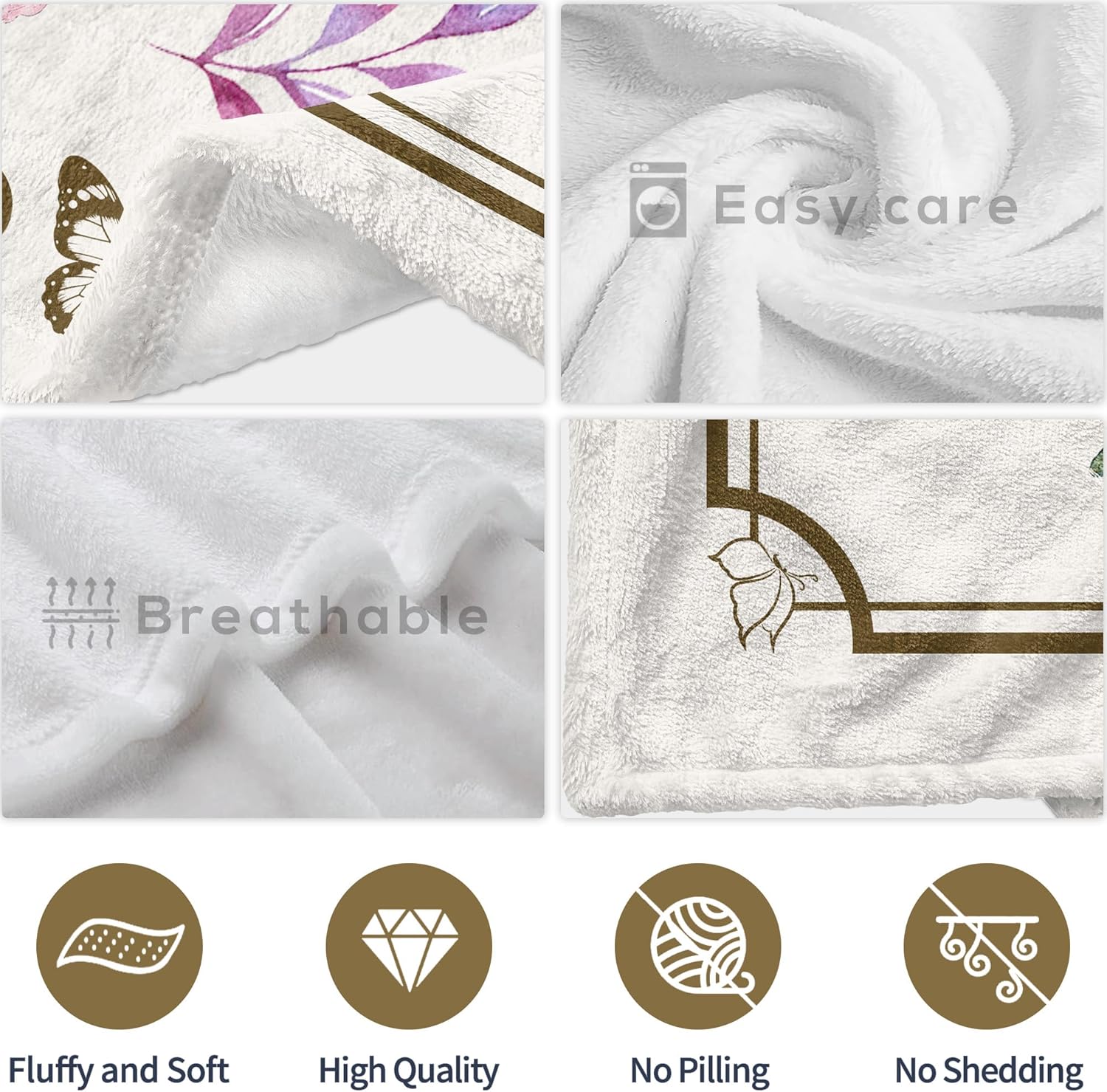 Birthday Gifts for Women, Happy Birthday Decorations for Woman Blanket 60"x50" with Butterfly, Bday Gift Ideas for Mom, Sister, Daughter, Friend (Cream, 60"x50")