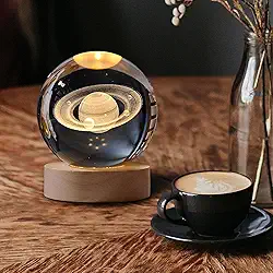 Luminária LED Bola de Cristal 3D Saturno – Abajur Decorativo para Quarto, Escritório, Decoração Moderna e Presente Criativo (SATURNO)