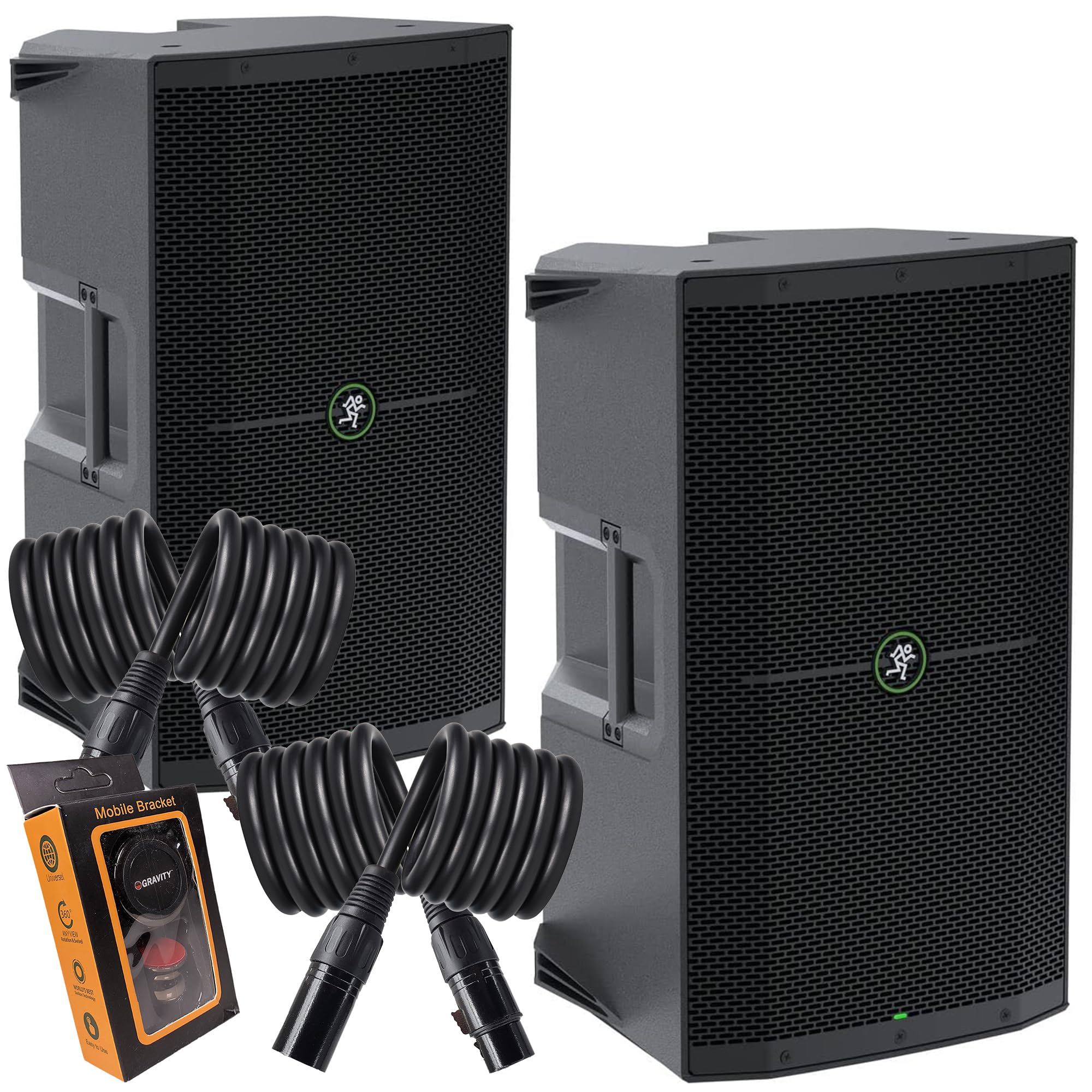 (2) Mackie Thump215 1,400-watt 15-inch Powered Speaker with Feedback Eliminator, Music Ducking, and Dual TRS/XLR Inputs Bundle with EMB XLR and Gravity Magnet Package