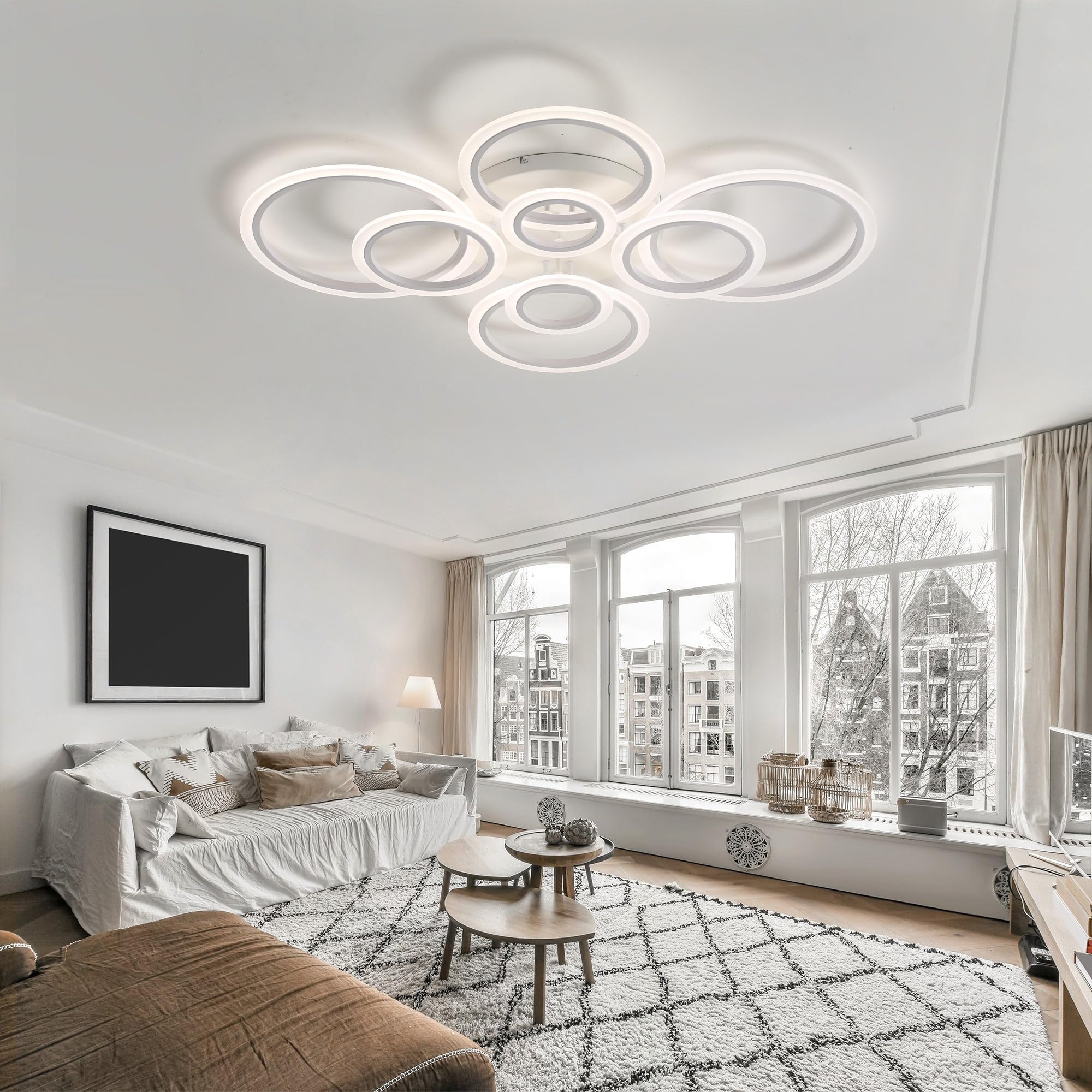 116W Acrylic Ceiling Lights Modern Dimmable 8 Lights with Remote Control Bedroom LED Ceiling Light Indoor Living Room Ceiling Lamp for Dining Room Kitchen Lounge Bright Ceiling Lighting-White||A