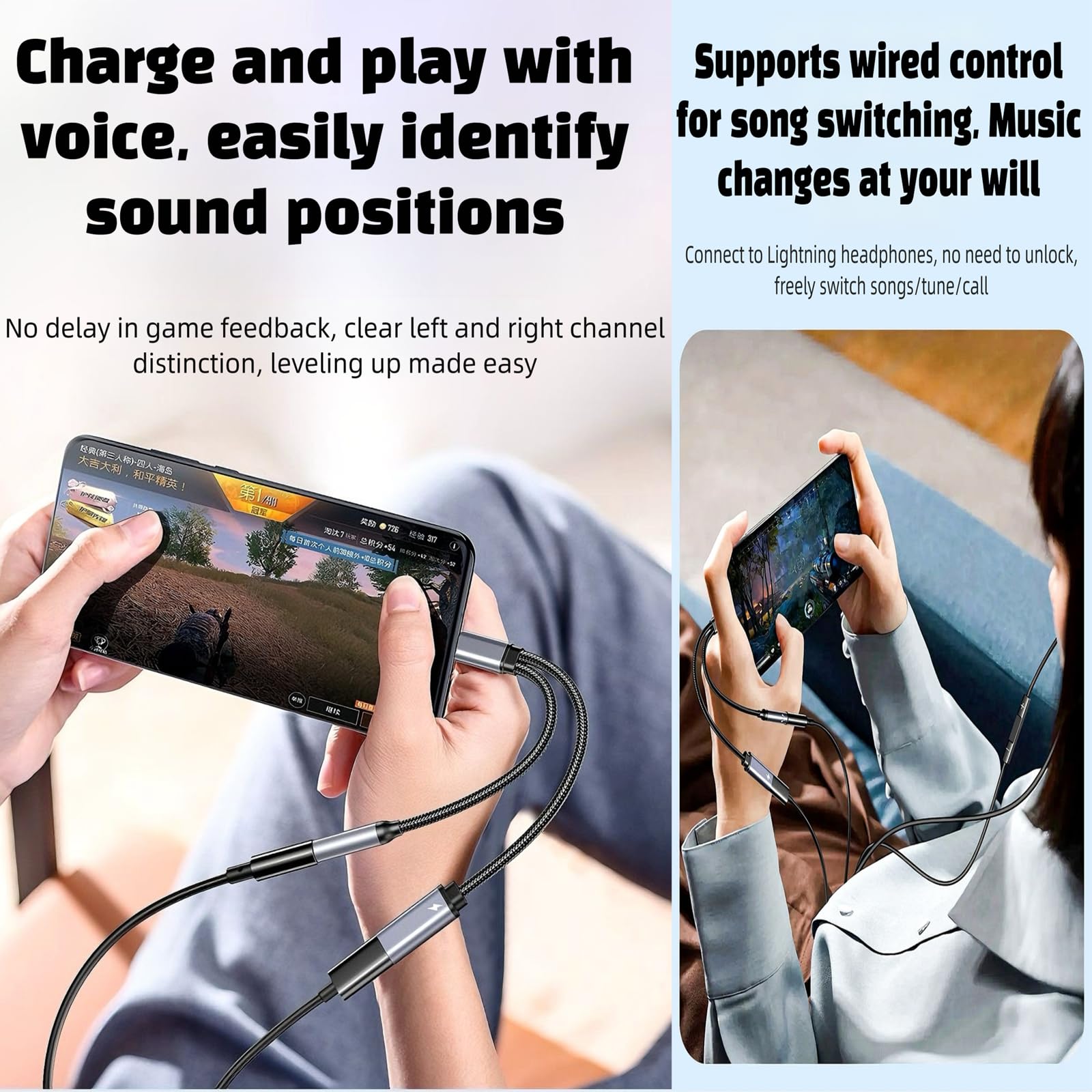 Adaptador de auriculares USB-C a 3.5 mm, carga rápida 2 en 1 y dongle de audio, color gris