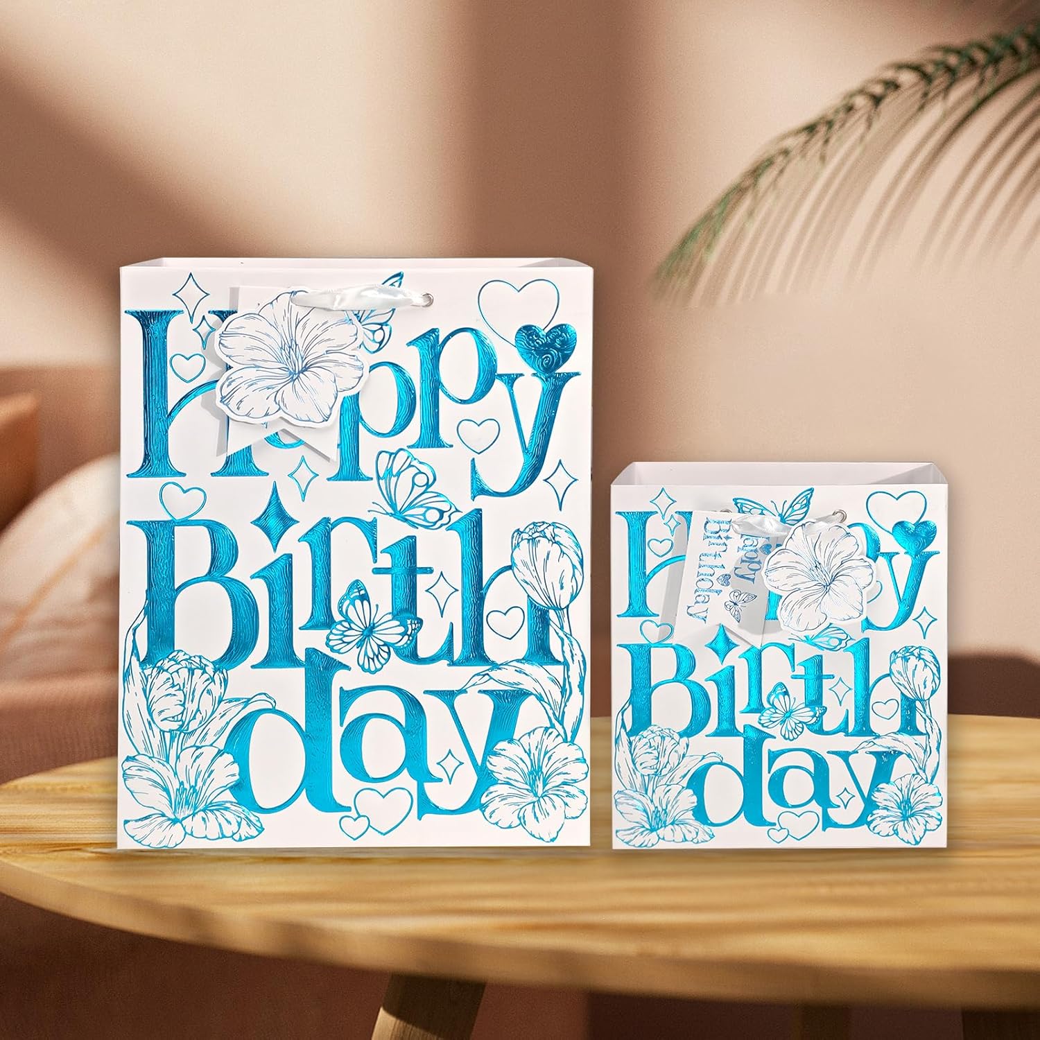 suosicn Assorted Sizes Birthday Gift Bag with Handle and Tissue Paper for Kids, Women, Girls, Baby Shower, Newborn, New Moms or Parents (6 Blue Tulip) - Image 5