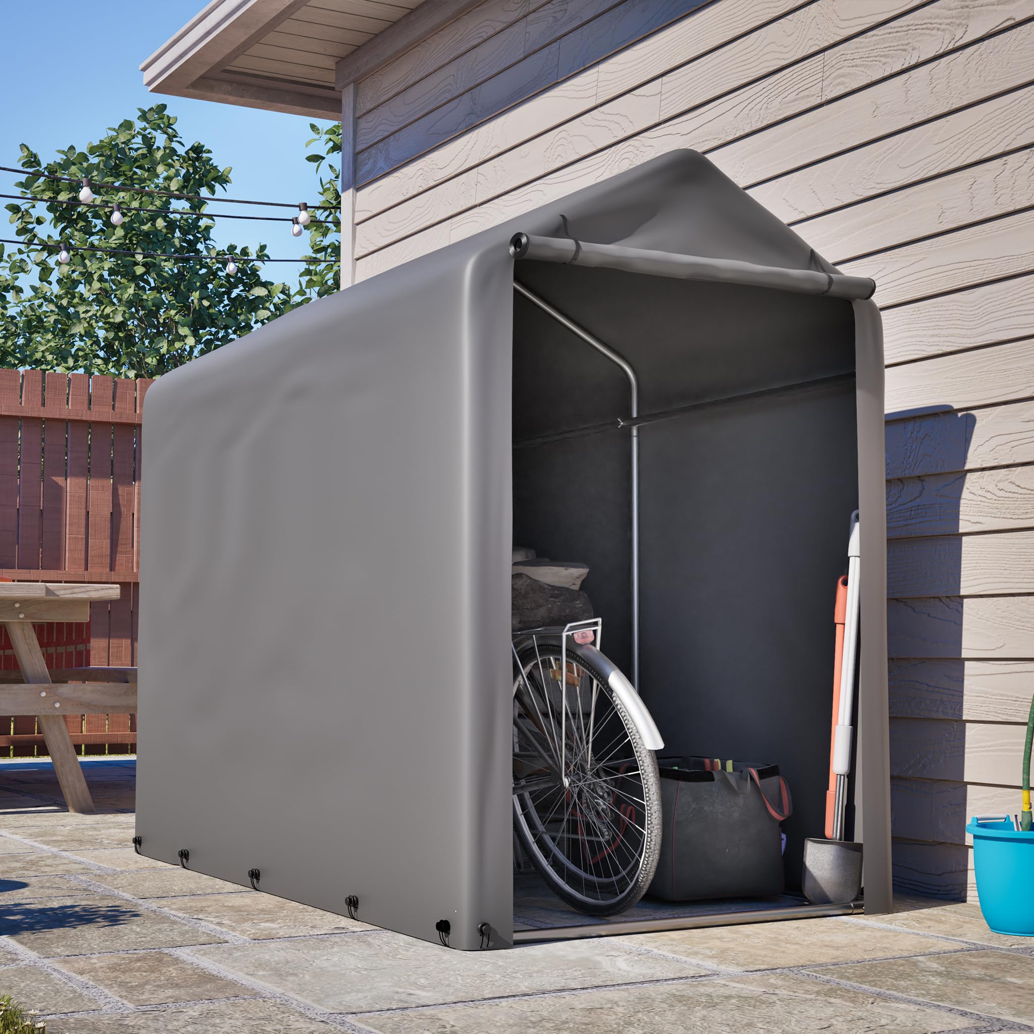 Garage per bicicletta 187 x 100 x 160 cm telaio in acciaio nero verniciato a polvere tenda resistente alle intemperie