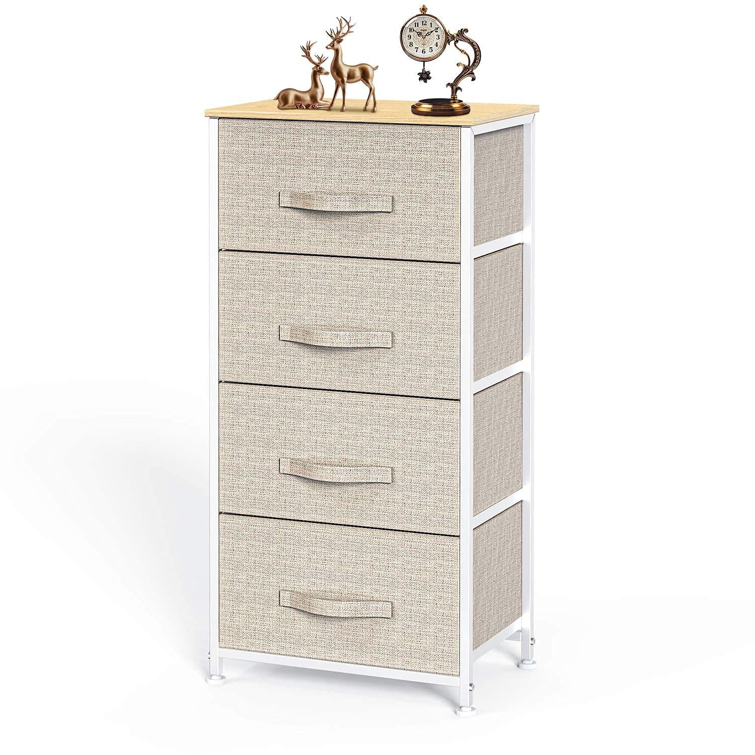 Pipishell Commode Verticale à 4 tiroirs en Tissu avec Dessus en Bois et Grand Espace de Rangement, Facile à Installer, Commode Verticale à 4 tiroirs, Chambre à Coucher, Salon, Chambre d'enfant,