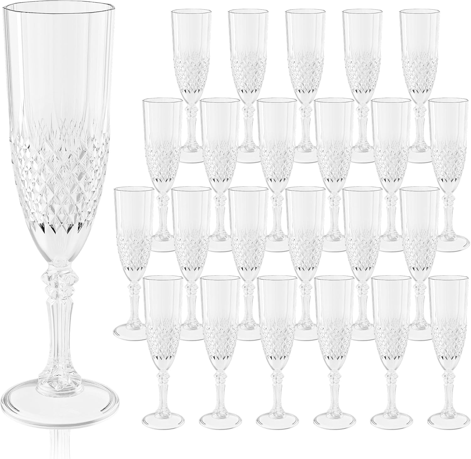 LEYIQU Plastic Champagne Flutes, Champagne Glasses Bulk, Reusable Unbreakable Acrylic Wine Glasses Goblets for Valentine’s Day Weddings Bachelor Parties Toasting (24,Transparent)