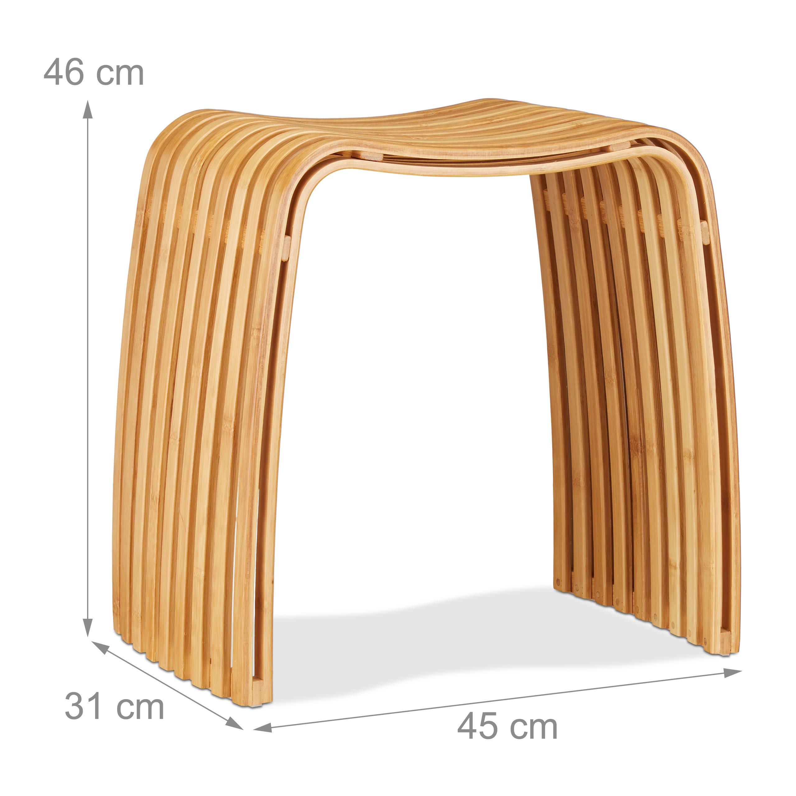 Relaxdays Garderoben Hocker aus Bambus, eleganter Holzhocker in skandinavischem Design, Sitzhocker für Garderobe, natur, 31 x 45 x 46 cm