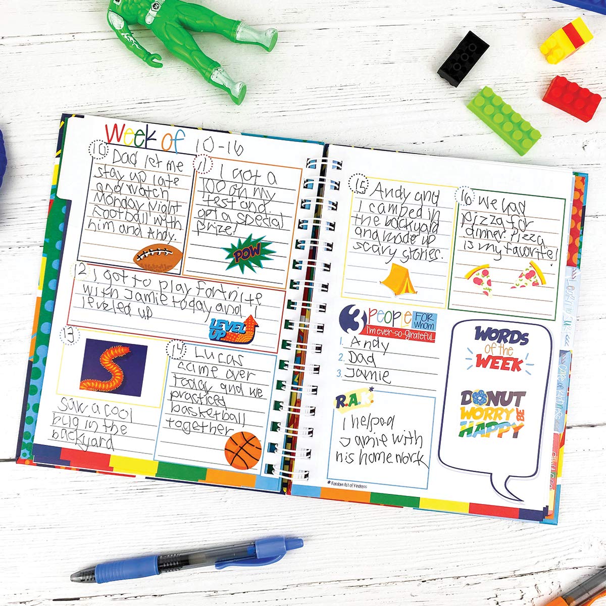 Denise Albright Gratitude Finder® - Diario de 52 semanas sin fecha para niños con 177 calcomanías totalmente geniales ilustradas a mano (Super Kiddo)