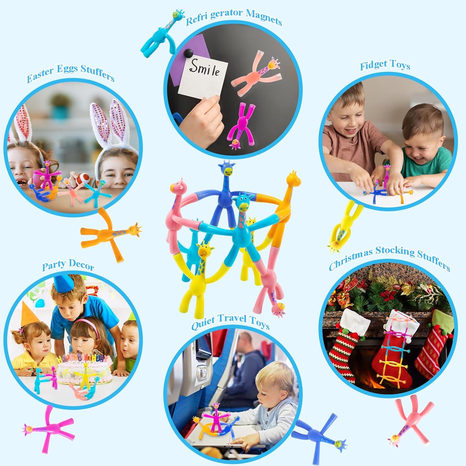 12 PCS Magnet Men Fidget Toys for Kids - Humanoid Magnetic People Toy Games, Cute Giraffe Fridge Office Magnets Educational Sensory Toys Fun Quiet Travel Toys Games for Classroom Boys(Solid Style)