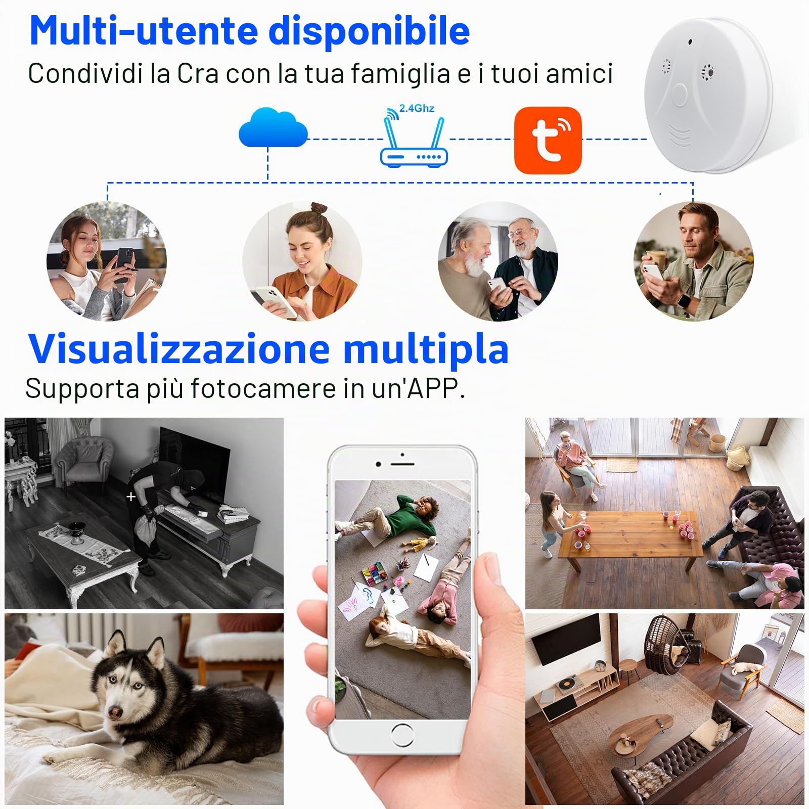 Telecamera Spia WiFi,Mini Telecamera Nascosta con Rilevatore di Fumo HD | 1080 Spy Cam 2,4/5 GHz Microcamera,Visione Notturna, Rilevamento del Movimento per interne