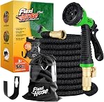 Flexi Hose Plus avec 8 Function Buse Jardin extensible Hose, Léger & Jardin flexible sans évier Hose, Raccords en laiton massif de 3/4 pouces et double latex, 75 Ft Noir