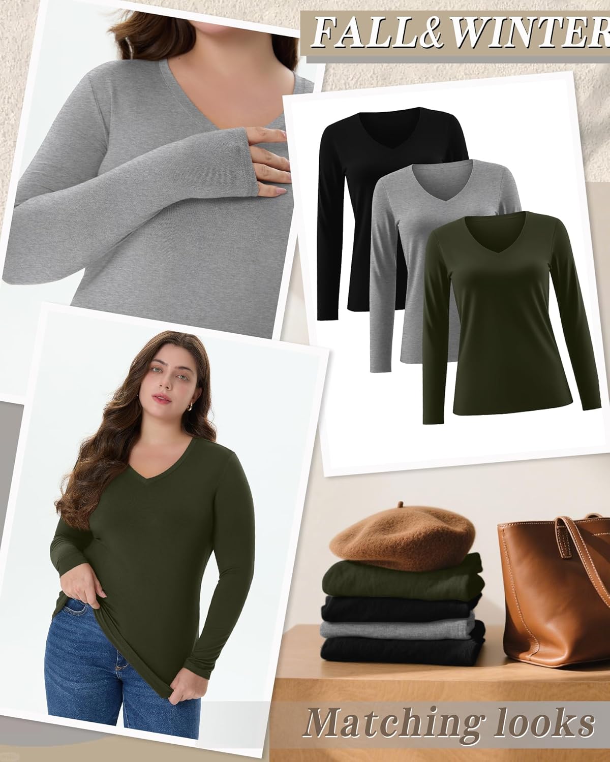 3 Pack Women's Plus Size T-Shirts Long Sleeve V Neck Slim Fitted Tunic Tops Casual Stretchy Basic Tee Shirt Xl-5XL - Image 5