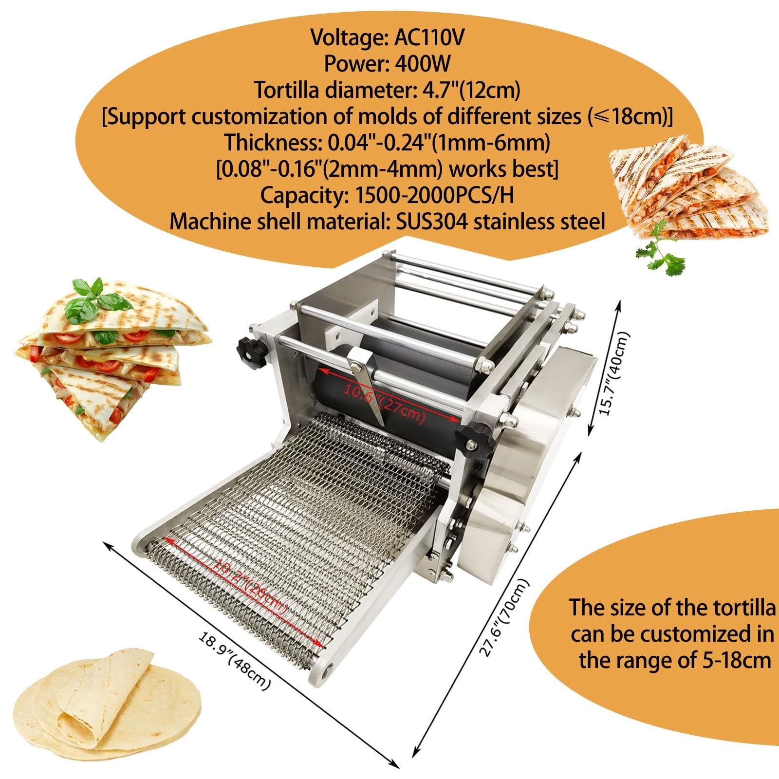 BEILOCKERY Automatic Tortilla Maker Machine, 110V Tortilla Press 0.04