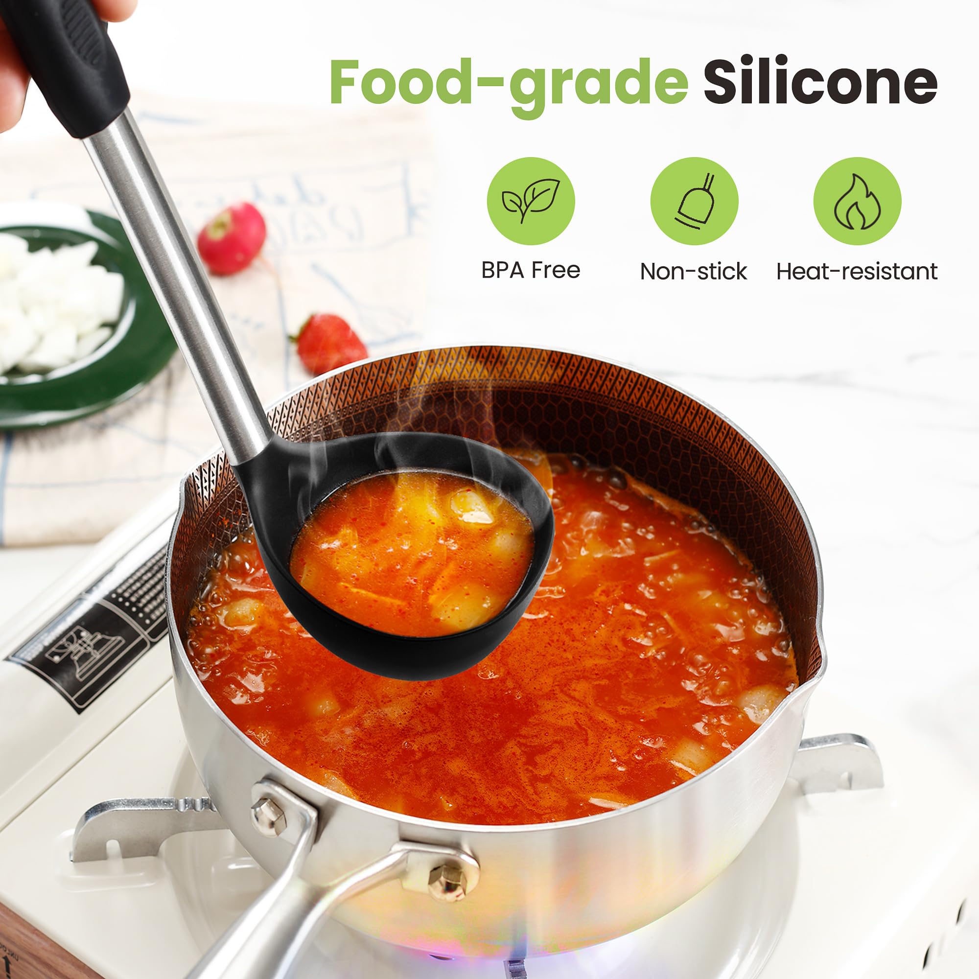 Juego de utensilios de cocina grandes, juego de 35 espátulas con soporte, juego de utensilios de cocina de silicona con mango de acero inoxidable, rallador de queso, tijeras, cuchara de helado,