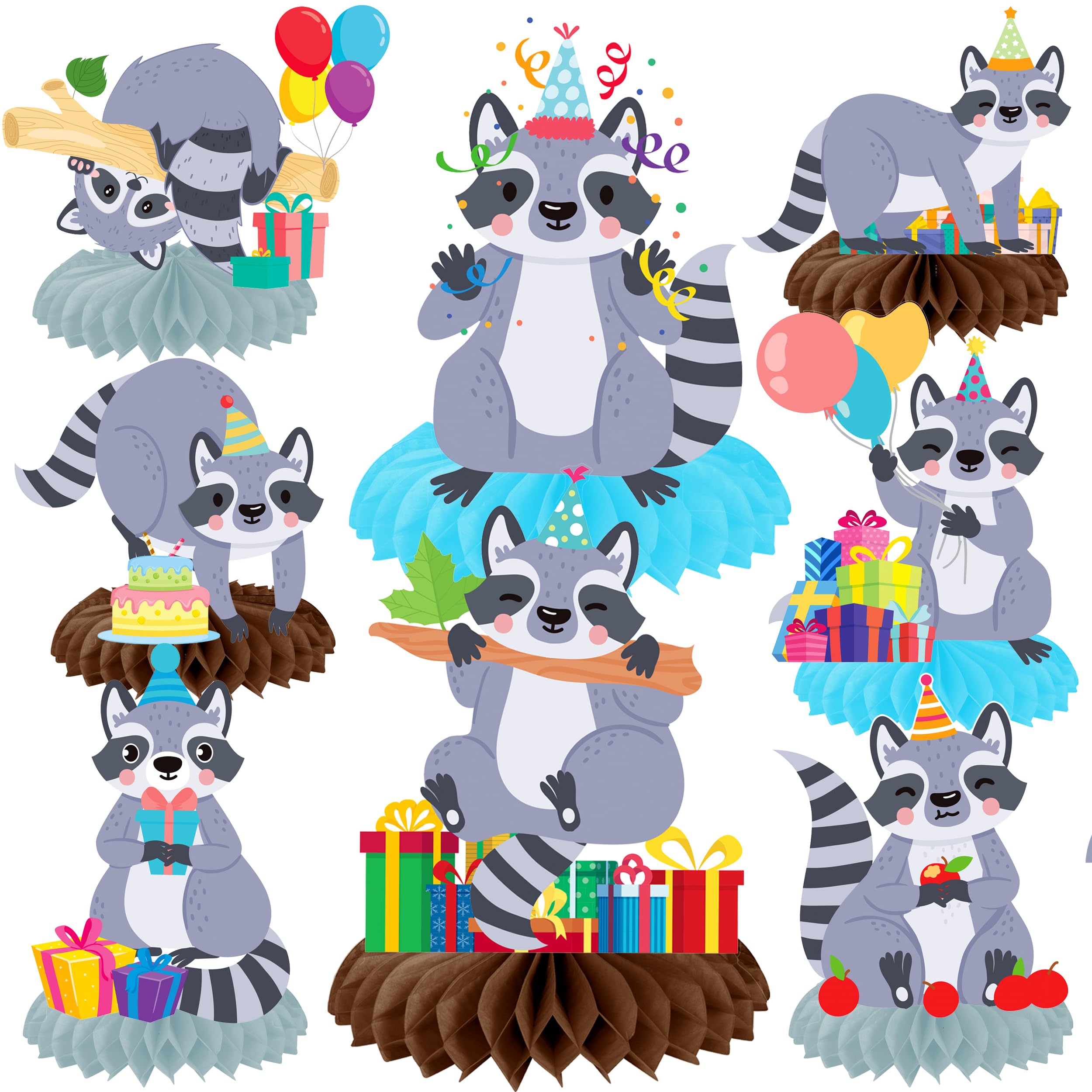 11pcs Raccoon Party Honeycomb Centerpieces Raccoon Birthday Party Decorations Woodland Themed Table Decorations for Raccoon Themed Birthday Party Forest Animal Baby Shower Supplies