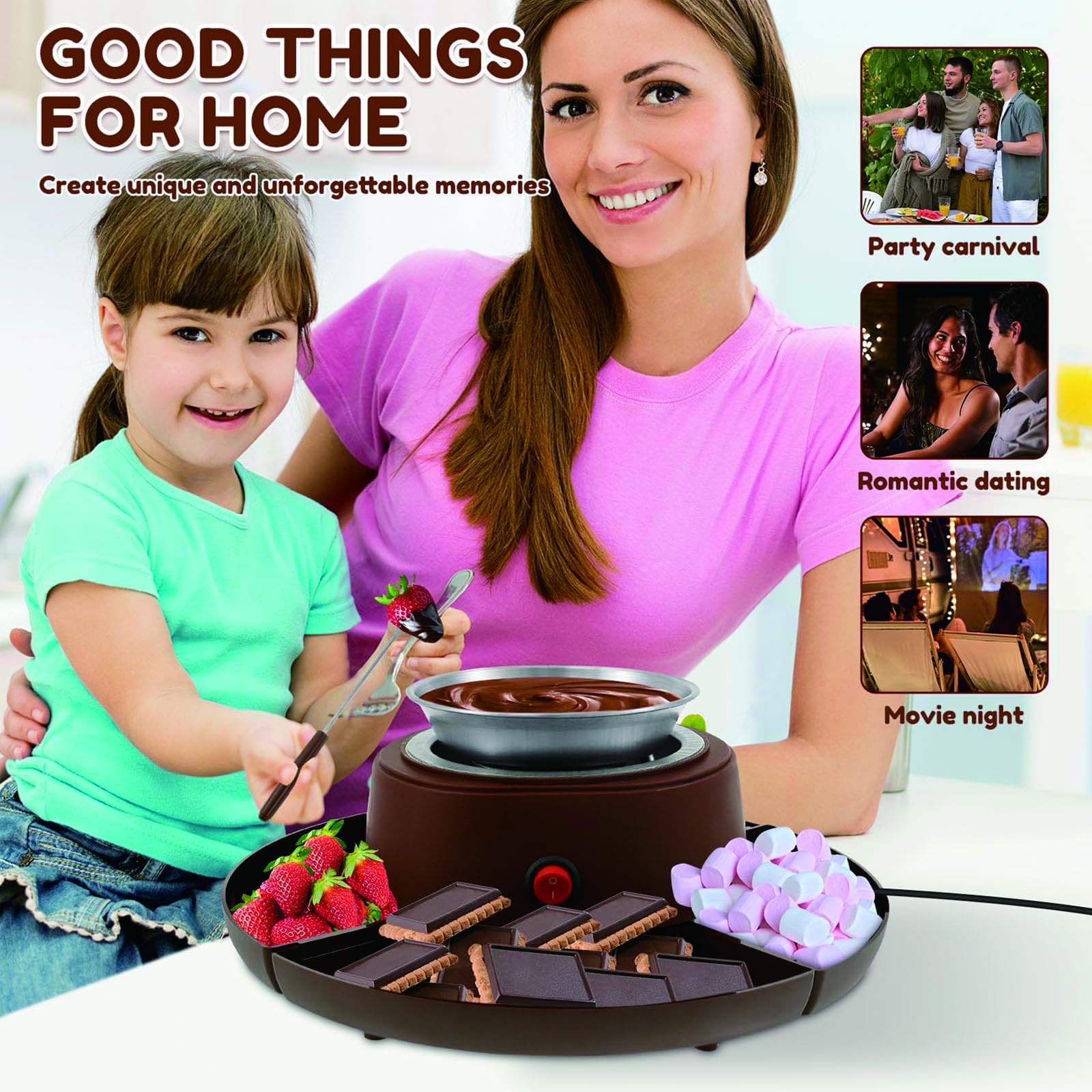 2-en-1 S’Mores Maker & Set de Fondue de Chocolate – Asador Eléctrico de Malvaviscos 280W con Temperatura Ajustable & 14 Accesorios, Kit Indoor para Fiestas, Noches de Película & Regalos