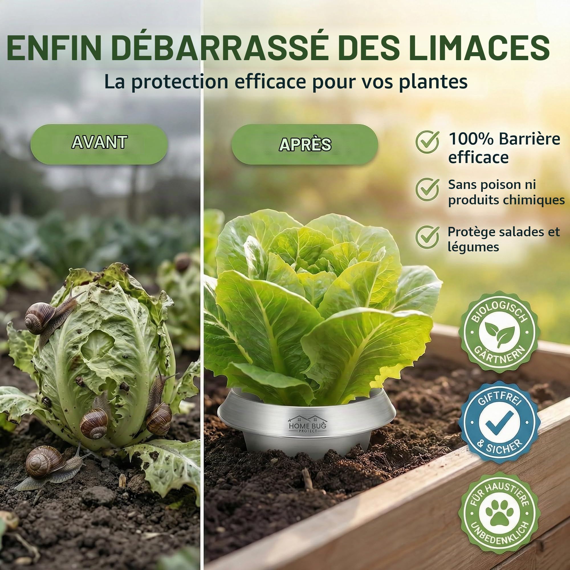 Collier anti-limaces en métal - Protection efficace contre les escargots pour parterre surélevé, jardin et potager - Galvanisé et réutilisable - Anneau de protection contre les