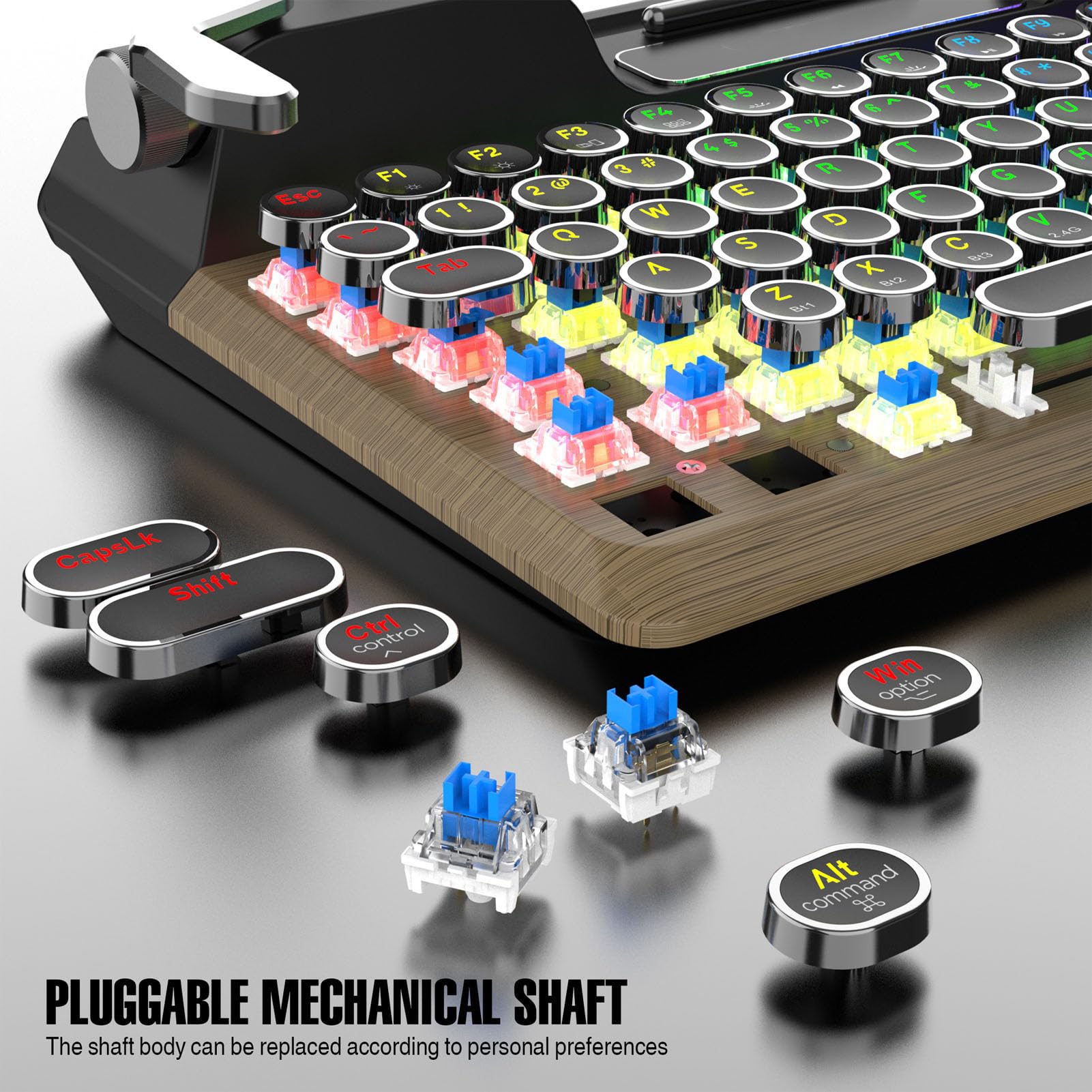 Annadue Bezprzewodowa Klawiatura Retro, Klawiatura Bluetooth 5.0 Vintage z 84 Klawiszami Punkowa Okrągła Keykapa, Podświetlenie RGB, Ergonomiczny Puty
