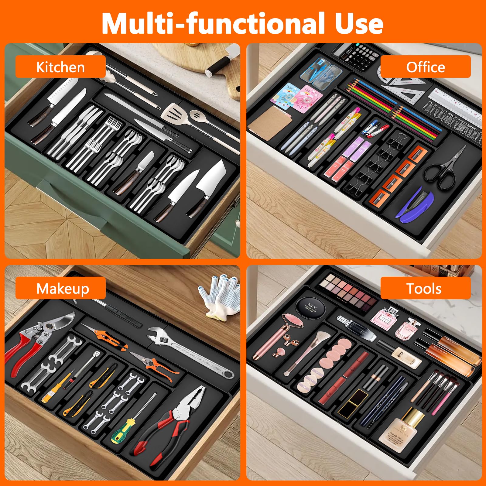 Portaposate Da Cassetto, Porta Posate Cucina Espandibile, Organizer Cassetti Cucina Con 10 Scomparti, Per Riporre Le Posate Da Cucina, Per Riporre I Cassetti, Nero