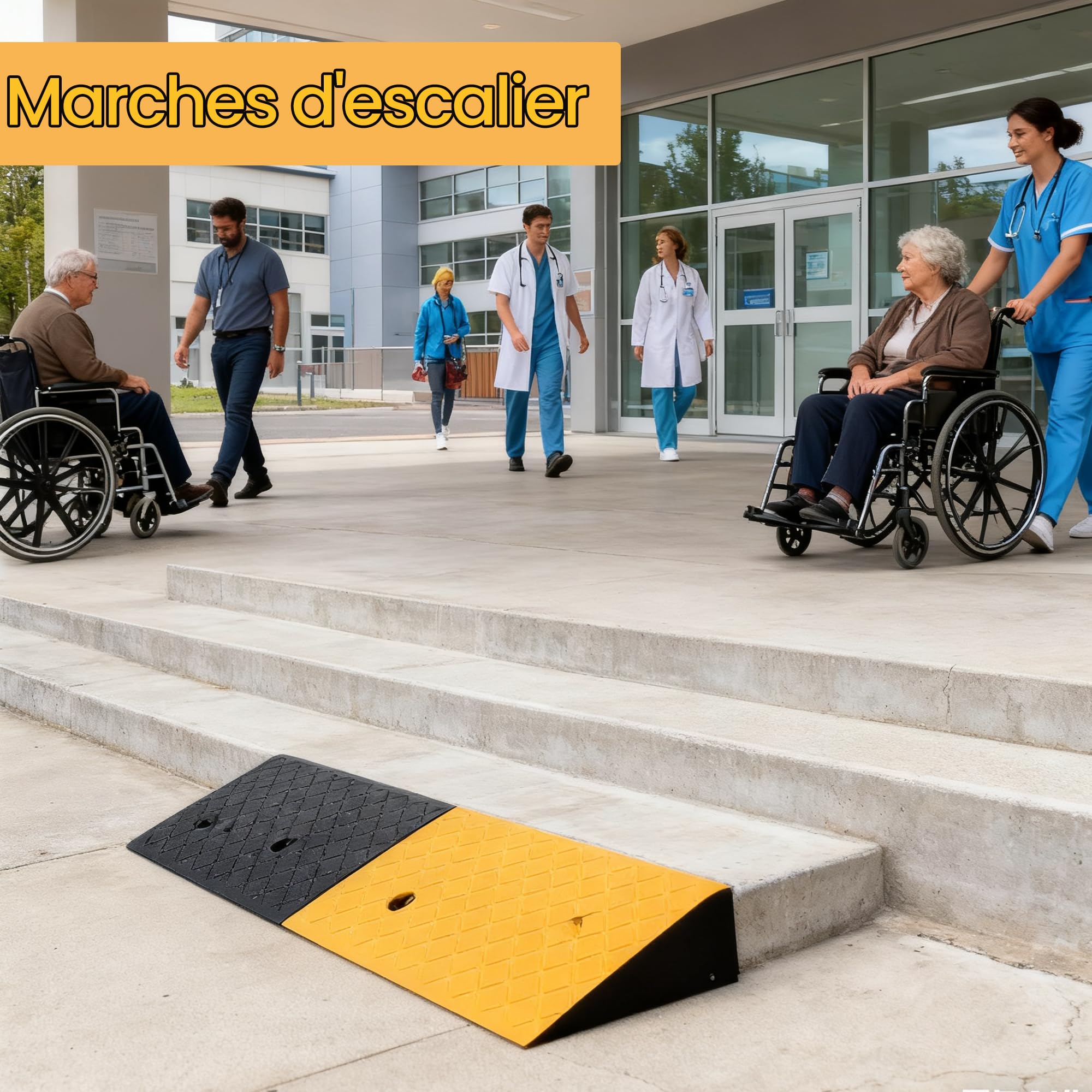 Lot de 2 Rampe Caoutchouc de Seuil 100x25x5cm Rampe Accès Fauteuil Roulant Antidérapante,Rampe de Trottoir en Caoutchouc Pression 40000 LBS,pour Bordure de Trottoir, Parkings,Moto,Voiture,Vélo