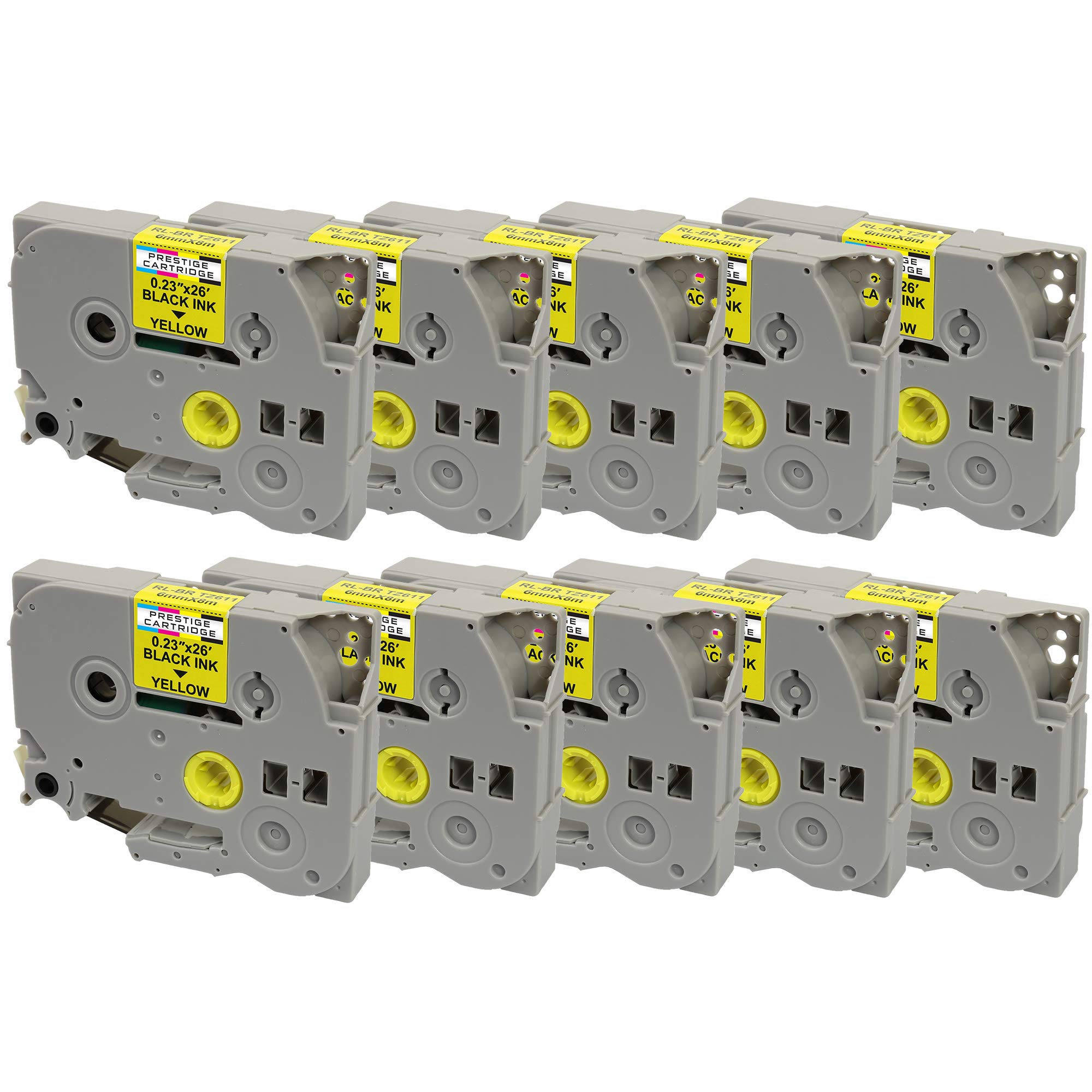 10x Compatible Label Tapes TZ-611 TZe-611 Black on Yellow 6mm x 8m for PT-1000 1005 1010 3600 9600 D210 D210VP D600VP E100 E300VP E550WVP H101C H101GB H105 H110 H300 H500 P700 P750W