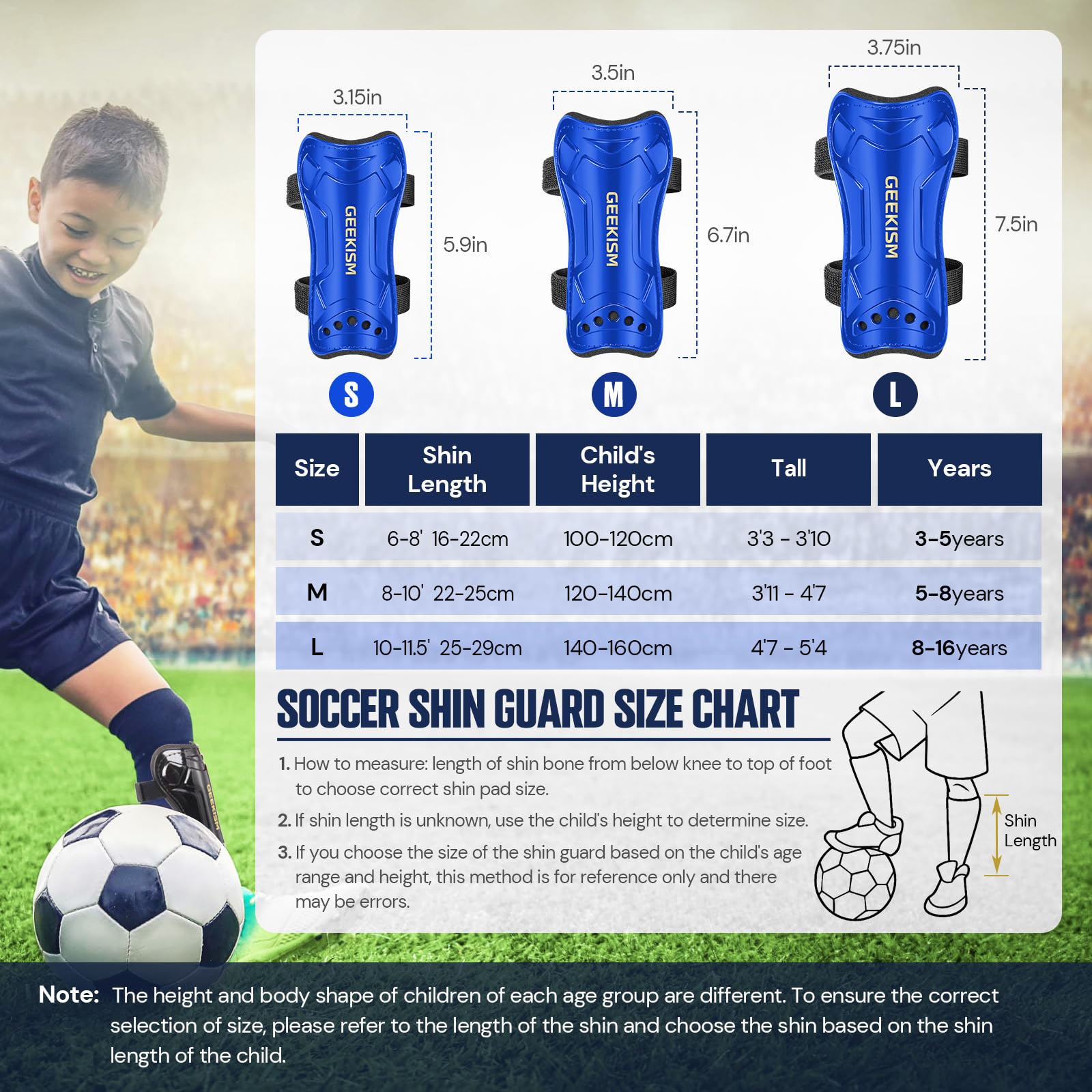 Espinilleras de fútbol para niños y jóvenes, equipo protector de espinilleras y calcetines de fútbol, equipo de fútbol para niños de 3, 5, 4-6, 7-9, 10-12 años (azul, pequeño)