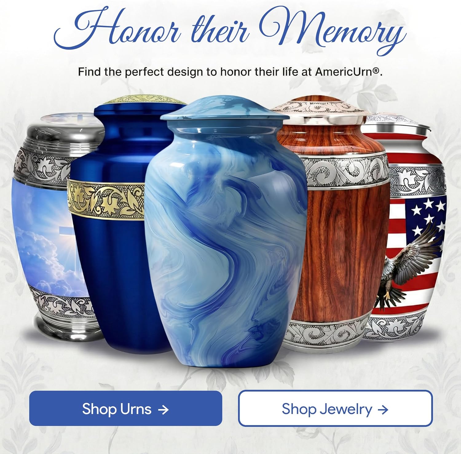 Custom Sky Blue Marble Urns for Human Ashes Adult - Burial Urn Set of 6 with 1 Large urn, 4 Keepsakes, 1 Memorial Necklaces
