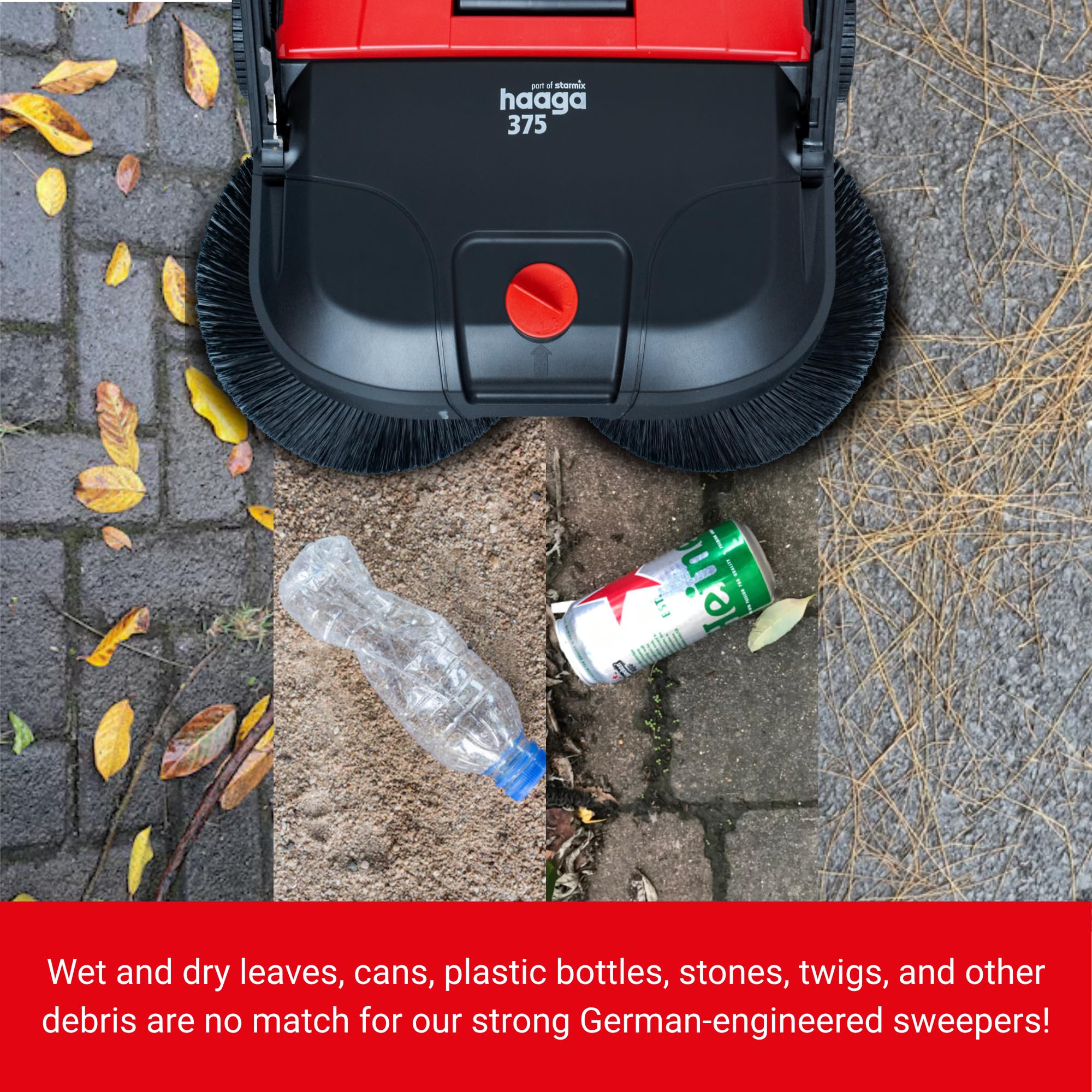 Haaga 101040 - Spazzatrice manuale 375 (ritorna foglie secche e bagnate, funzionamento senza cinghie, peso ridotto, potenza di spazzatura: 2900 m²/h)