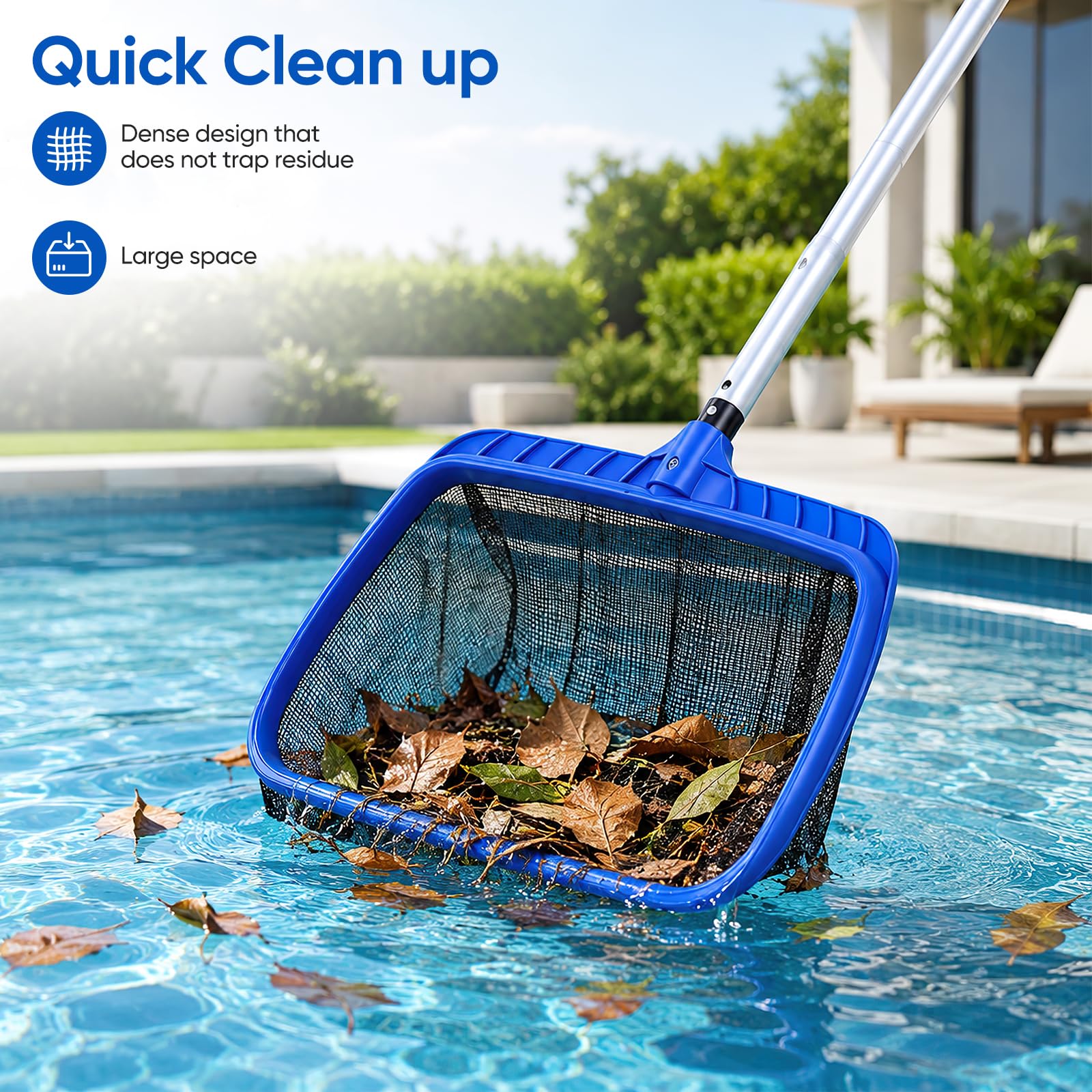 Red de piscina con barra telescópica de 320 cm, red fina para estanque, red de 43,5 cm de profundidad, red de suelo, recogehojas para algas para piscina, estanque, jacuzzi, spa