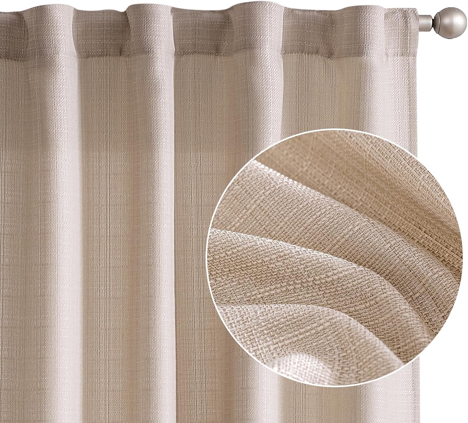 jinchan Curtains for Living Room Linen Textured Curtains 96 Inches Long Farmhouse Country Curtains Casual Weave Back Tab Drapes Light Filtering Window Curtains 2 Panels Heathered Taupe