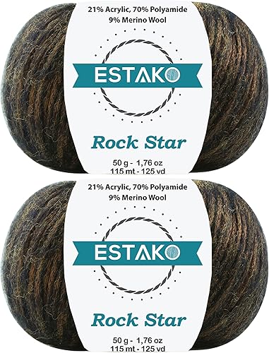 Miniatura 6 de Estako Rock Star (paquete de 2 madejas) 9% lana merina, 70% poliamida, 21% acrílico ligero, hilo de ganchillo ligero DK (2 x 1.76 onzas) (2 x 125