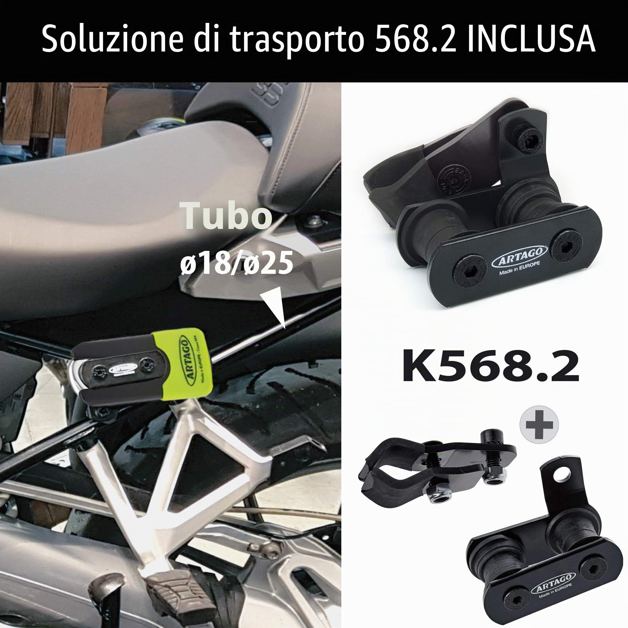 Artago 69X1 Pack Lucchetto Antifurto Bloccadisco ad Alta Sicurezza + Supporto per BMW (R1250GS, R1200GS, F850GS, F800GS, F750GS, F700GS, G310GS, F900XR), Omologato SRA, Sold Secure Gold, ART4