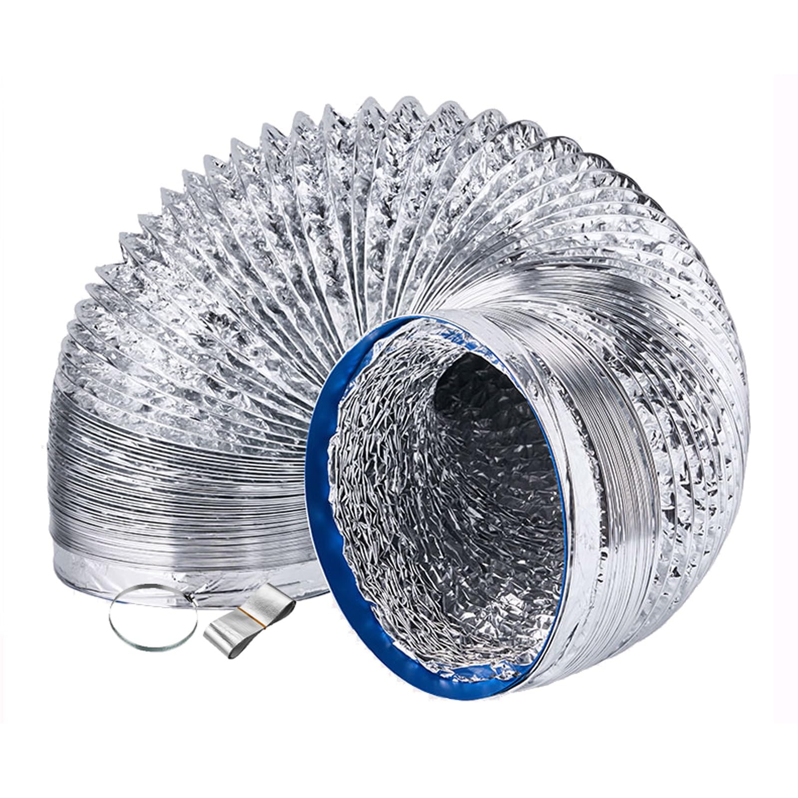 Flexible Abluftschlauch Aluminium Rohr Aluflexrohr mit Stahlspirale Verlängerungsschlauch für Klimaanlage Wäschetrockner Dunstabzugshaube Trockner Abzugshaube mit Schellen und Klebeband(5m,300mm)