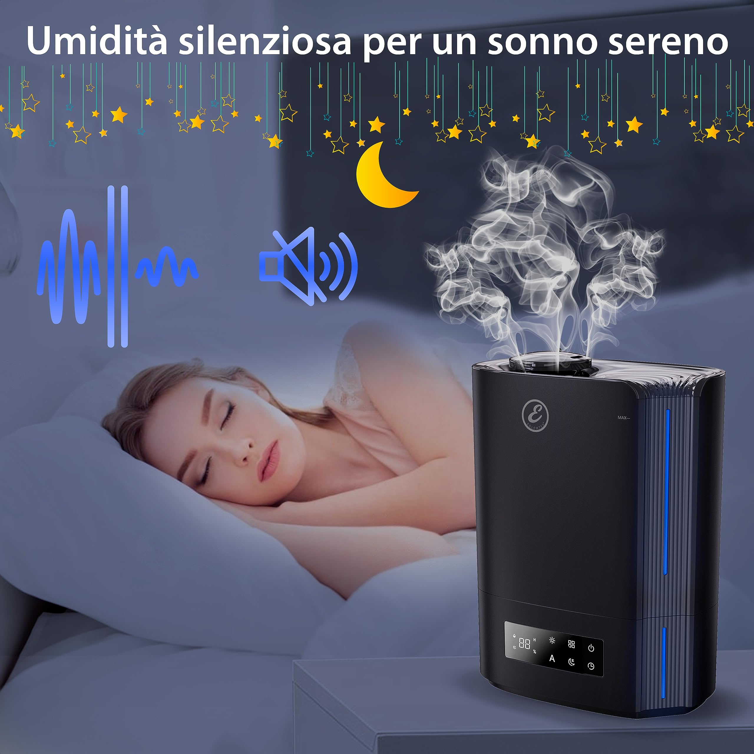 Umidificatore 6 Litri Casa Ambiente A Ultrasuoni Temperatura Costante Super Silenzioso Funzione Timer Autospegnimento 8 Modalità Di Utilizzo Con Luci LED Design Palpala Colore Nero
