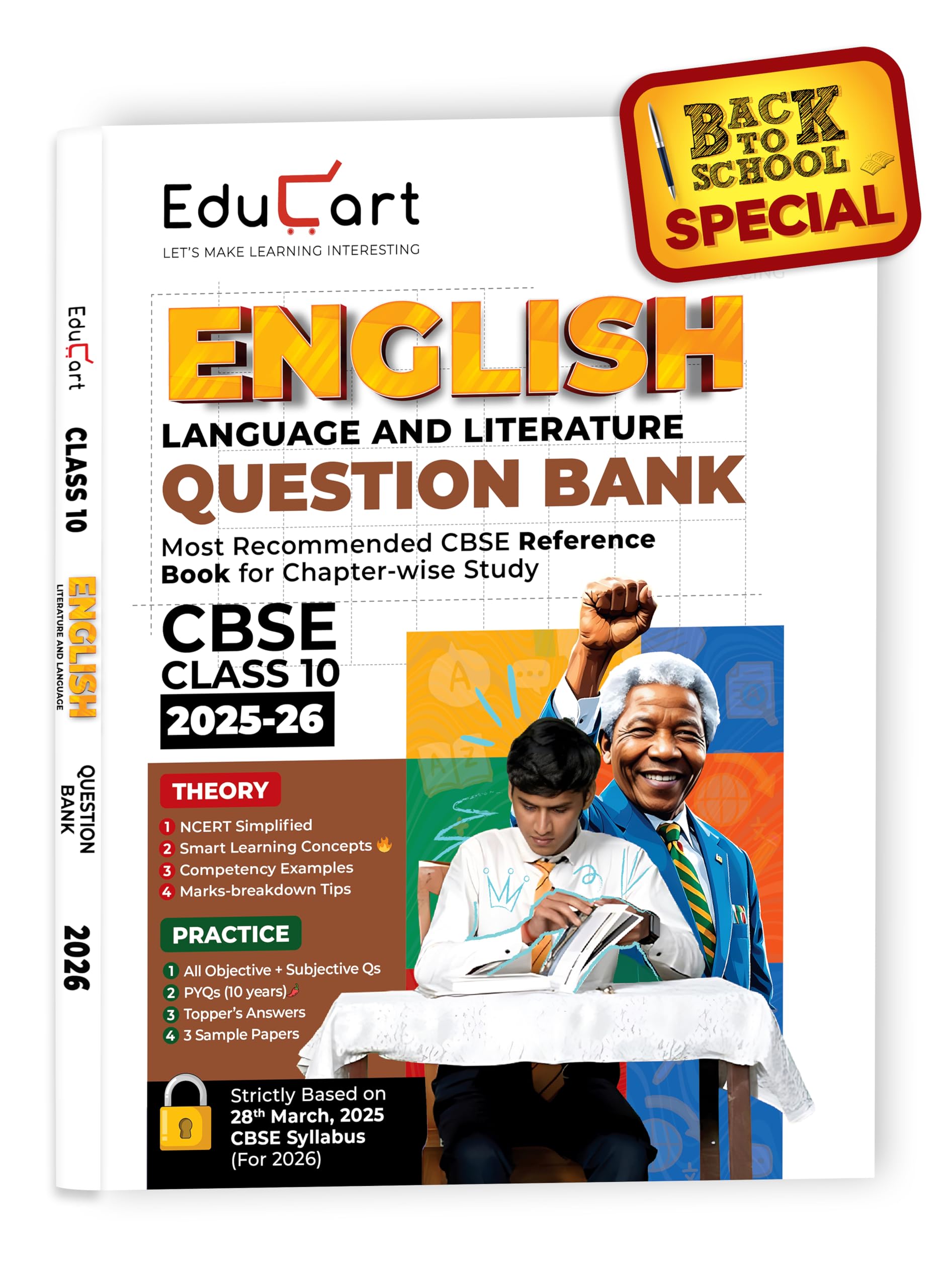 Educart CBSE Question Bank Class 10 English 2025-26 (Introducing Unit Test Worksheets for 2026 Boards Exam)