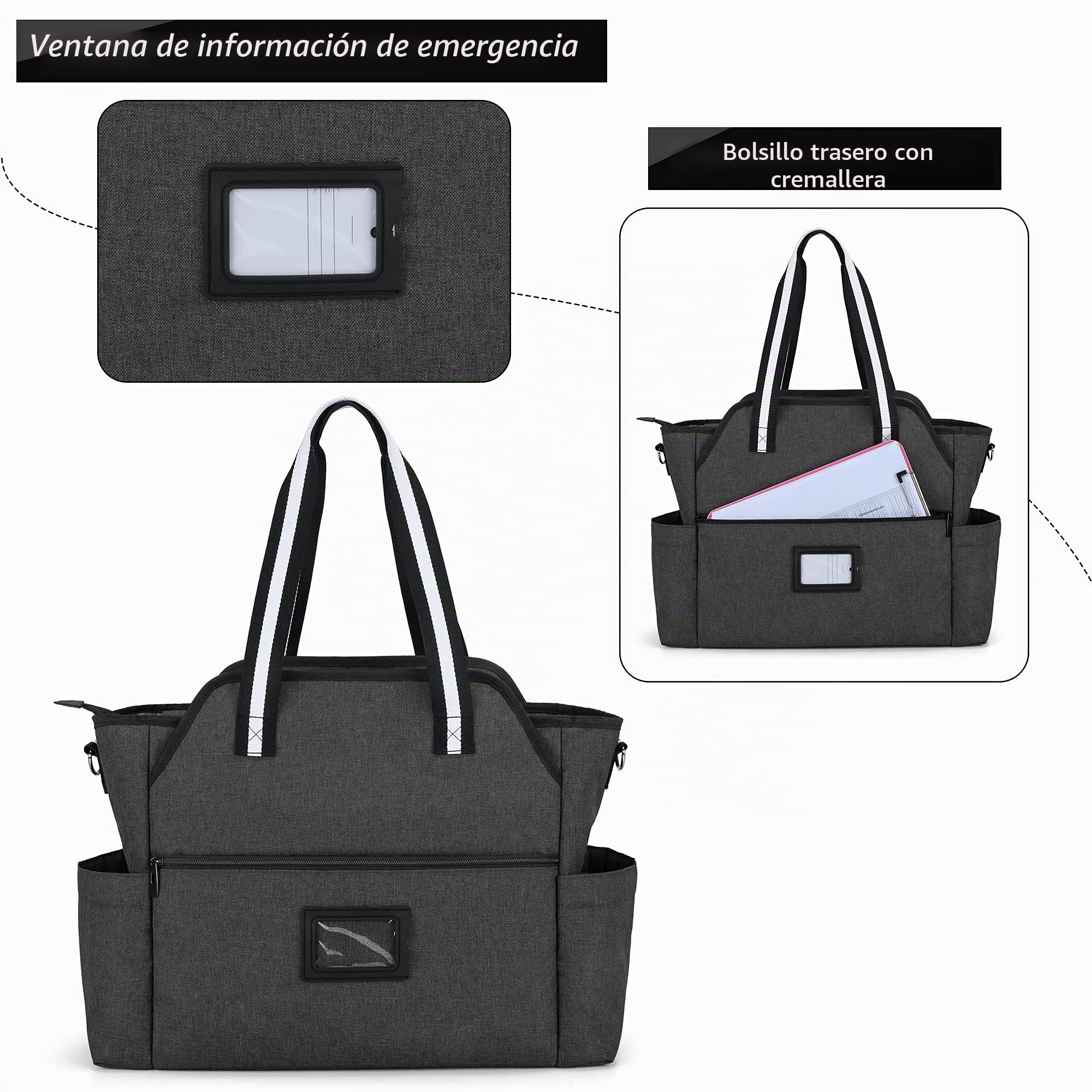 CURMIO Bolsa para Emergencias, Maletín de Enfermera para Médicos, Negro | Maletín de Enfermería con Múltiples Bolsillos, Compartimento para Ordenador Portátil, Ligera y Portátil, Sola Bolsa