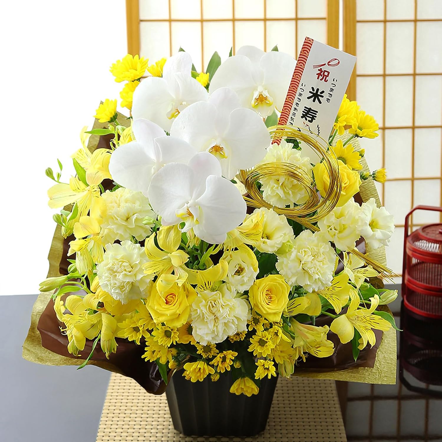 お正月飾り 赤い椿 葉牡丹 アレンジメント