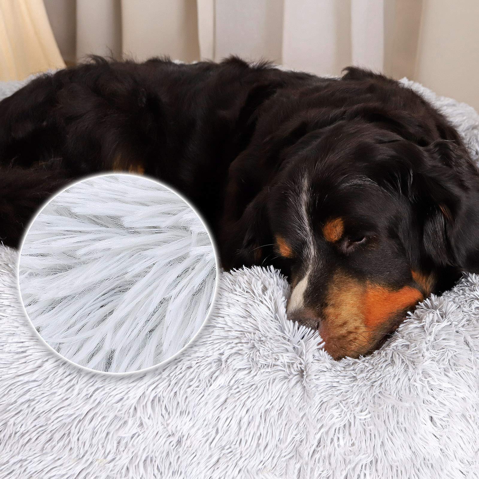 lionto Donutbed voor honden en katten, pluizig rond hondenbed voor kleine en grote huisdieren, (4XL) 120 cm , zacht kattenbed van knuffelpluche, hondenkussen met extra dikke vulling, lichtgrijs