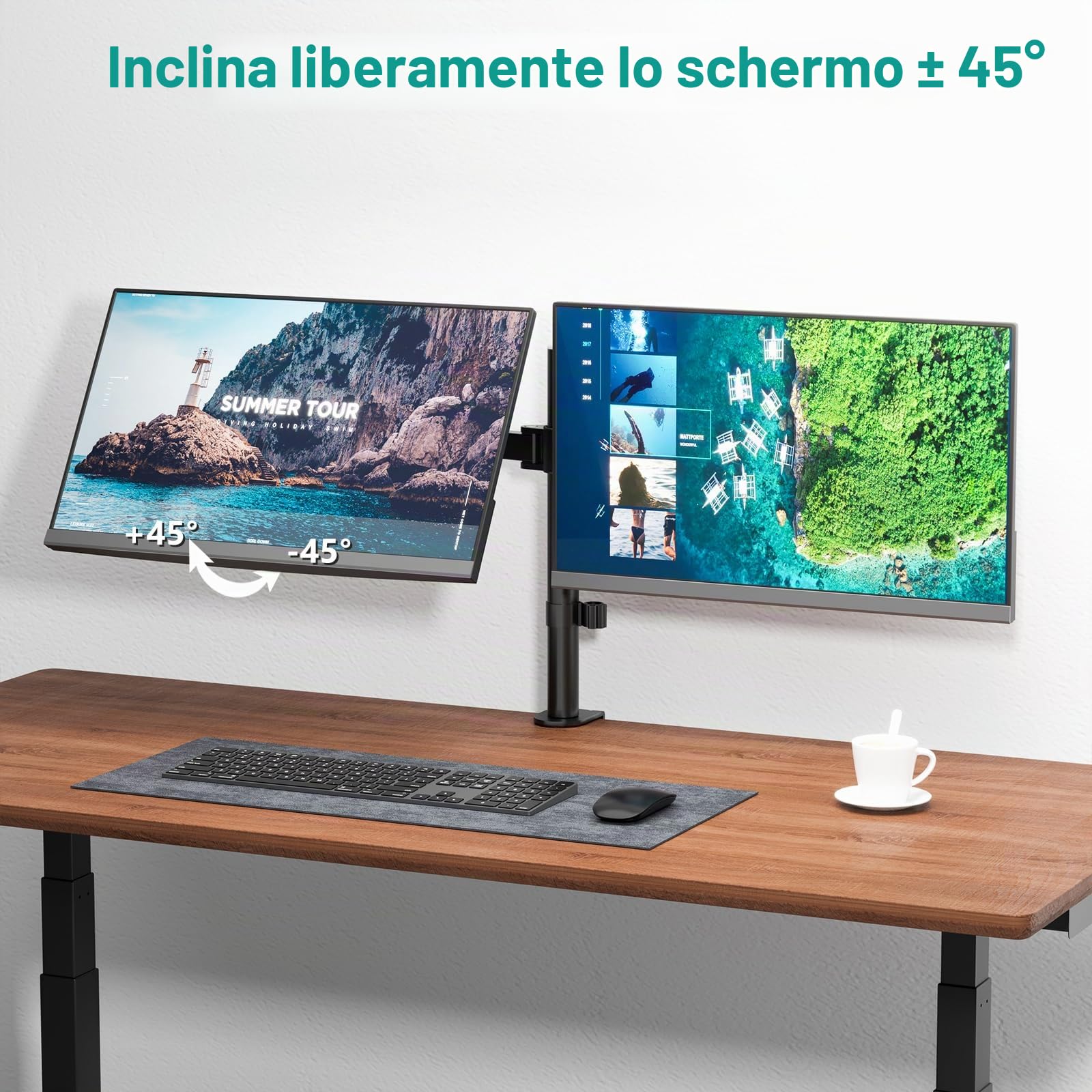 WALI Braccio Monitor Doppio per Schermi 13-27”, Supporto per Doppio Monitor con Morsetto Scrivania Supporto, Altezza Regolabile Inclinazione Girevole Ruotare - VESA 75/100mm(M002)