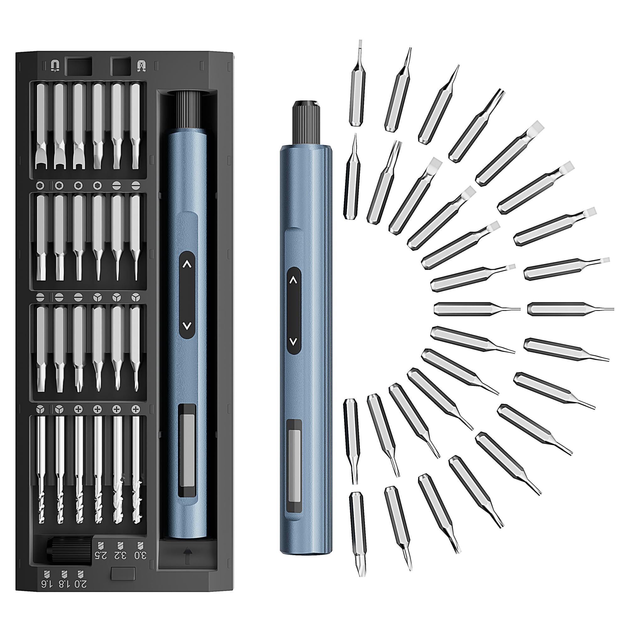 Mytrix Mini Electric Precision Screwdriver, Drill Function, 5 Torque Mode, LED Shadowless Lamp, Pop-Up Magnetic Metal Case,53-in-1 Rechargeable Cordless Repair Tools for Phone PC Watch Handcraft DIY