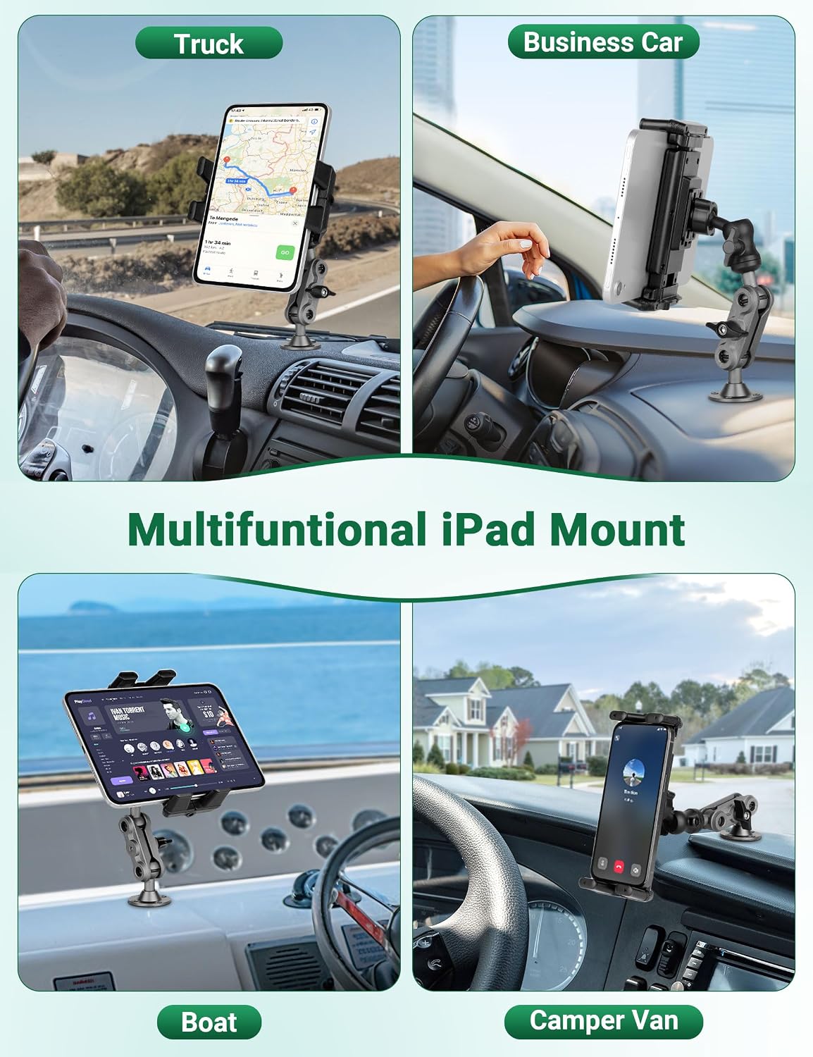 Tablet Mount for Truck, Compatibility with All 4.7"-12.9" 4.7"-12.9" Phones and Tablets
