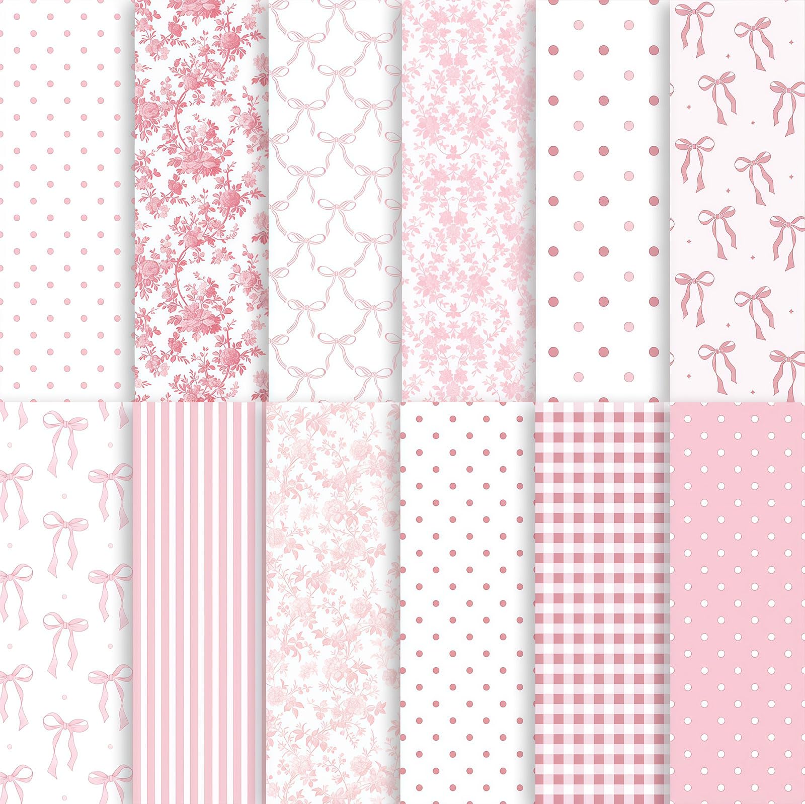 Jifudaciko 24 Sheets Scrapbook Paper, Scrapbook Journaling Supplies, Pink Craft Paper with Coquette Ribbons Bows Flowers, DIY Colourful Craft Paper for Photo Album Calendar Notebook, 15 x 15 cm