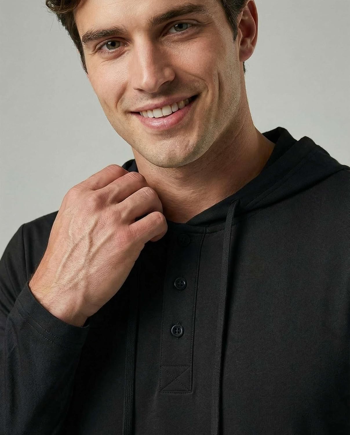 Real Essentials 3 Pack: Men's Cotton Henley Pullover Hoodie Casual Workout Comfort Long Sleeve Hooded Sweatshirt Big & Tall - Image 3