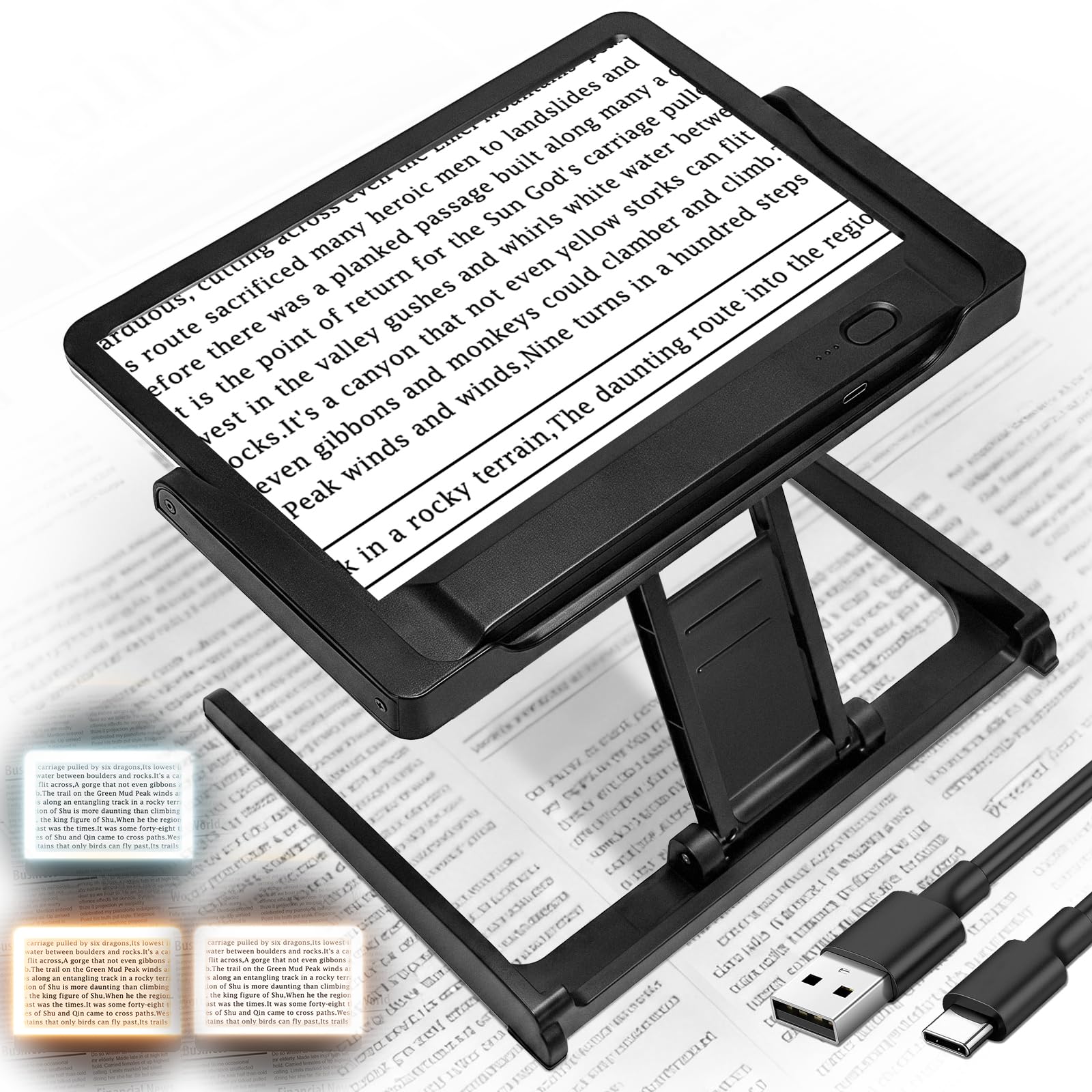 NZQXJXZ Lente d'ingrandimento 6X grande per lettura, lente di ingrandimento LED ricaricabile con supporto staccabile, lente d'ingrandimento portatile con luce