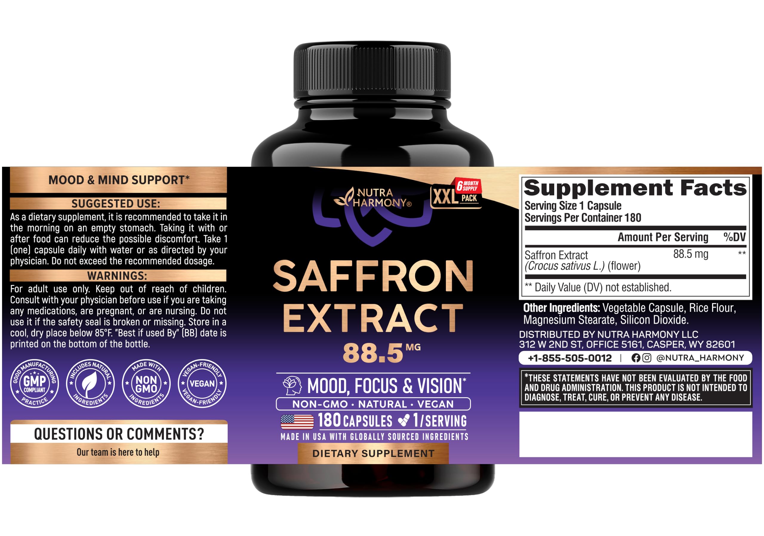 Saffron Supplements - Saffron Extract 88.5mg - Mood & Vision - 180 Capsules — Amazon image 2