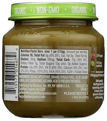 Miniatura 2 de HAPPY BABY - Alimento orgánico para bebés de manzanas y espinacas etapa 2, 4 onzas