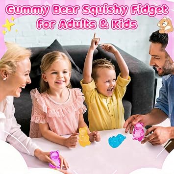 Sugar Bear Squishys 2PCS Colorful Bear Stress Fidget Squishys Toy Mystery Cute Soft Calming for Relaxation Boys Girls Home Office Classroom