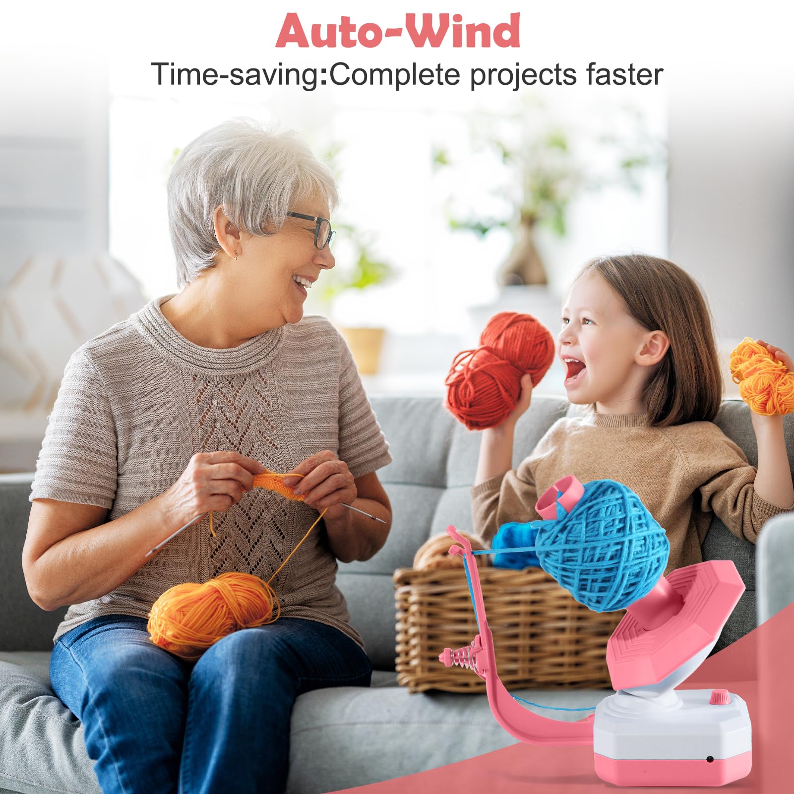 Rulos eléctricos – Automático Yarn Winder, lana, bobinador de bolas, bobinador de hilo para ganchillo con velocidad continua, ayudante ideal para los amantes del punto (rosa)